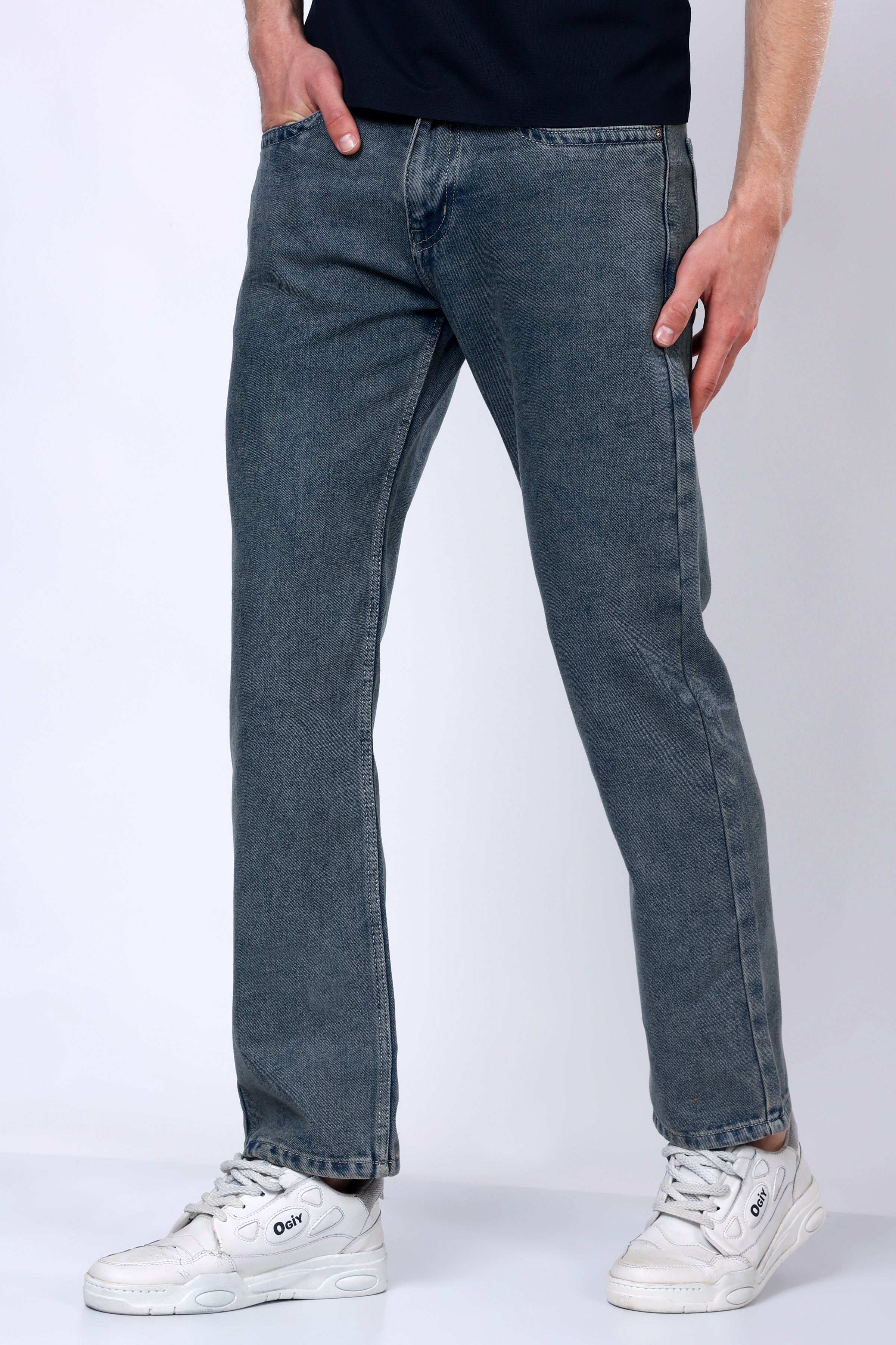 Stylox Men’s Mid-Rise Comfort Fit Vintage Blue Non-Stretch Denim Jeans - Stylox