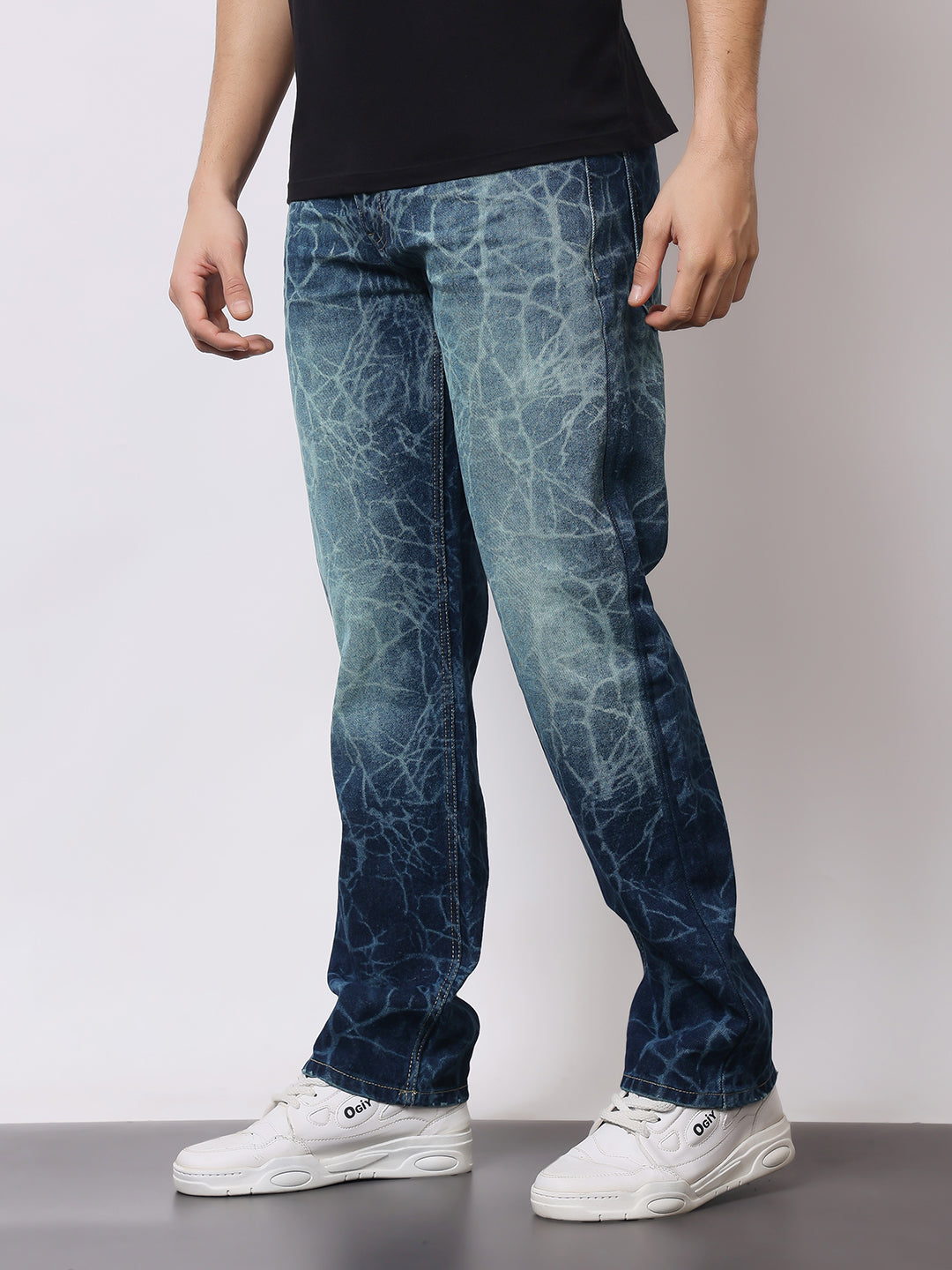 Stylox Men’s Relaxed Fit Cracked Wash Denim Jeans | Trendy Heavy Washed Straight Fit Jeans for Streetwear Style - Stylox