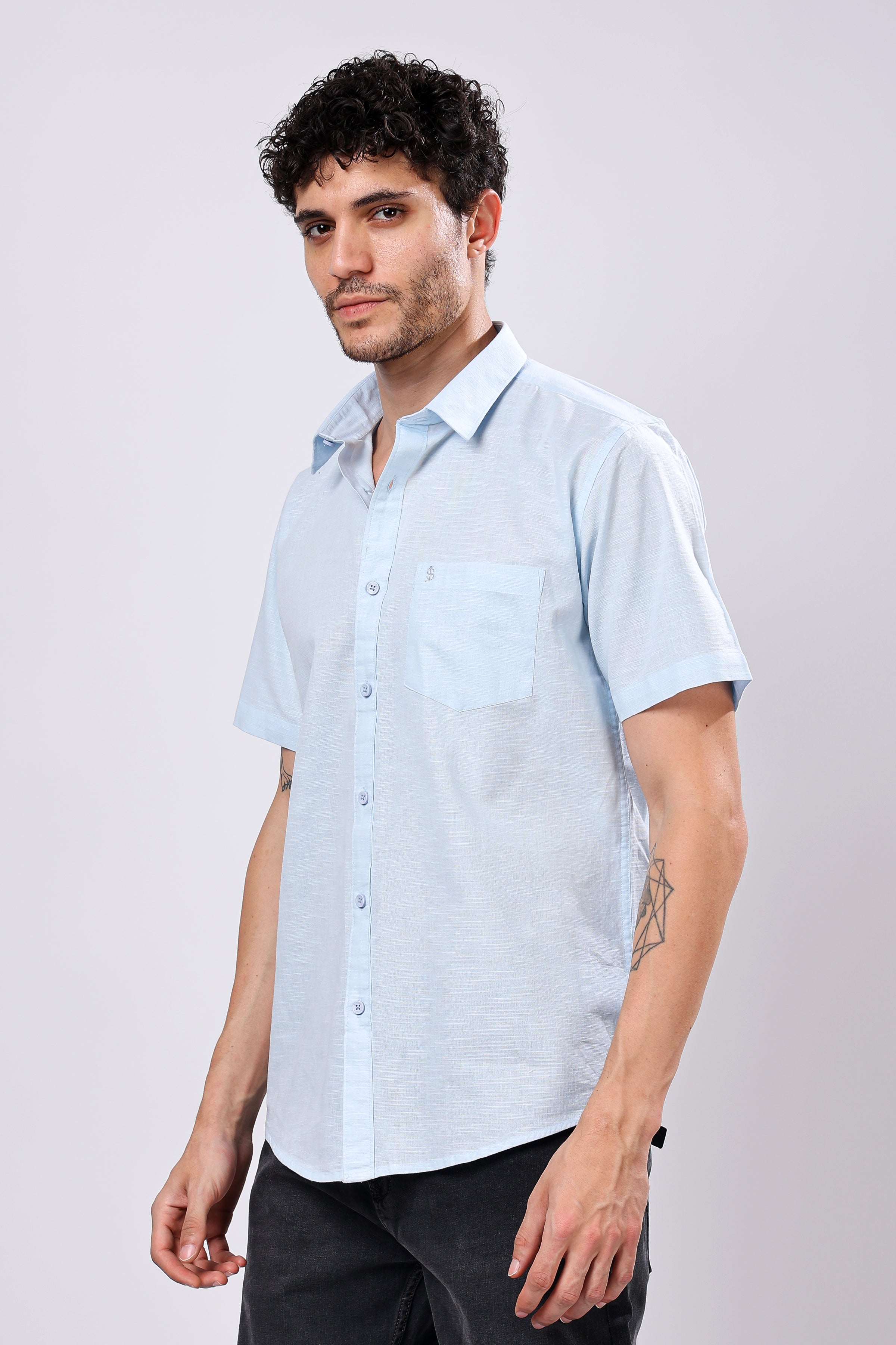 Stylox Men's Half Sleeve Solid Casual Shirt – Comfortable Cotton Blend Shirt for Smart Everyday Style - Stylox