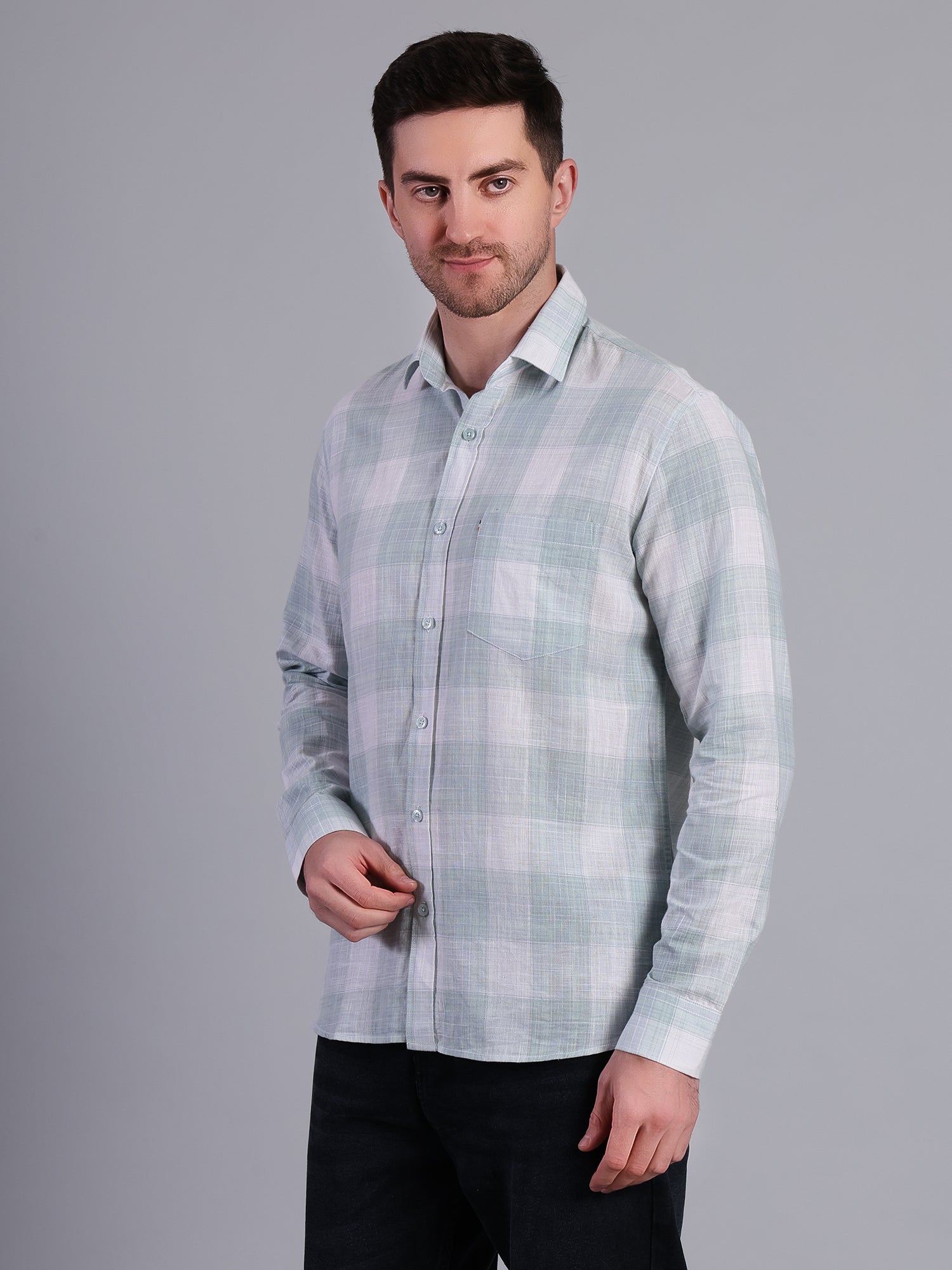 Stylox Men’s Regular Fit Checked Full Sleeve Casual Shirt-Aqua - Stylox