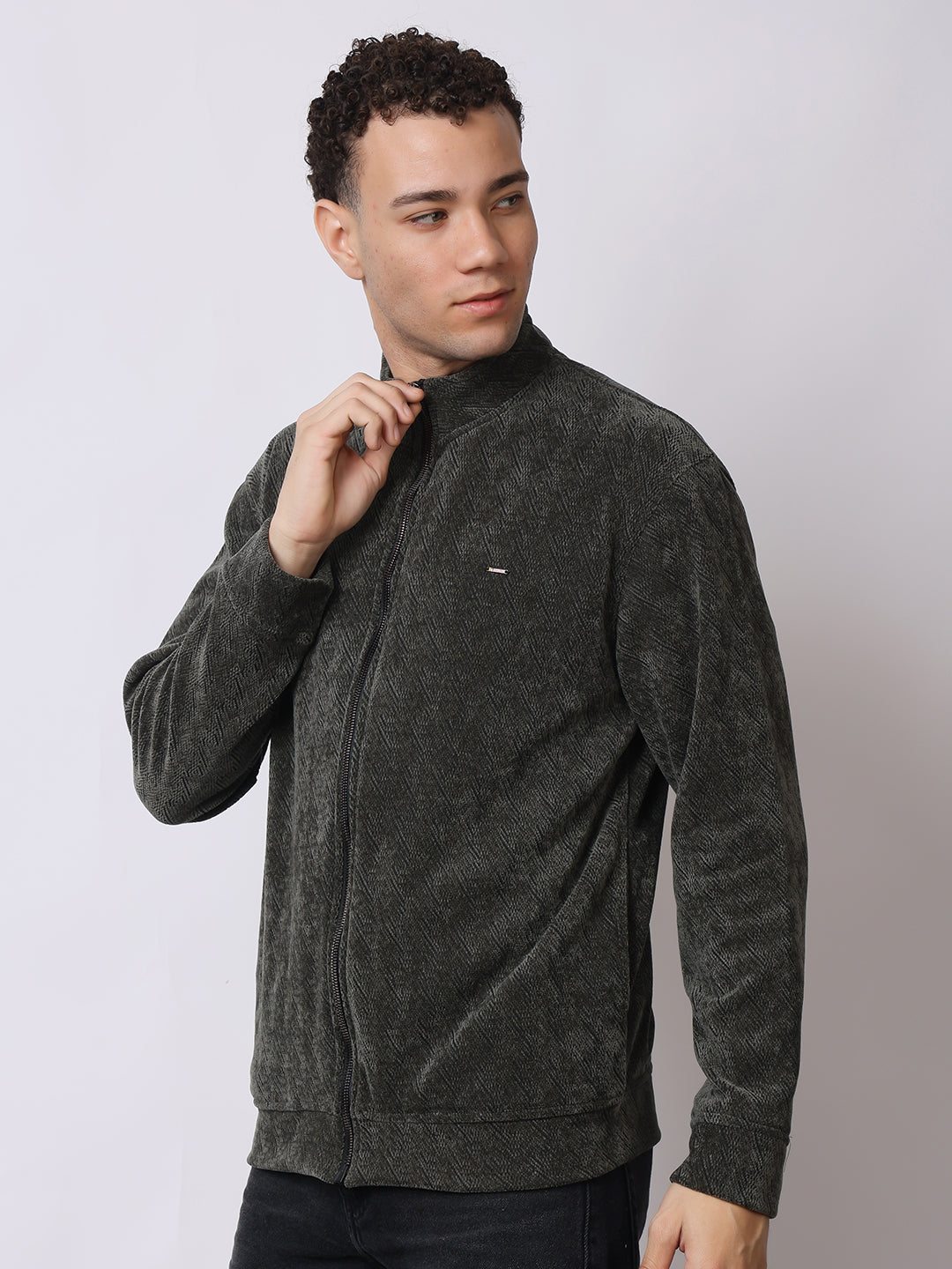Stylox Men’s Textured Winter Jacket – High-Neck Full-Zip Warm Fleece Jacket for Casual & Daily Wear