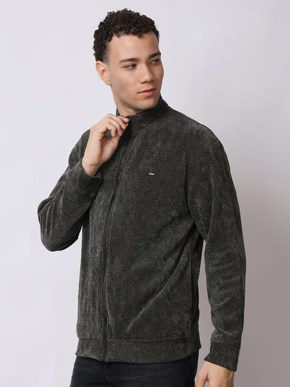 Stylox Men’s Textured Winter Jacket – High-Neck Full-Zip Warm Fleece Jacket for Casual &amp; Daily Wear