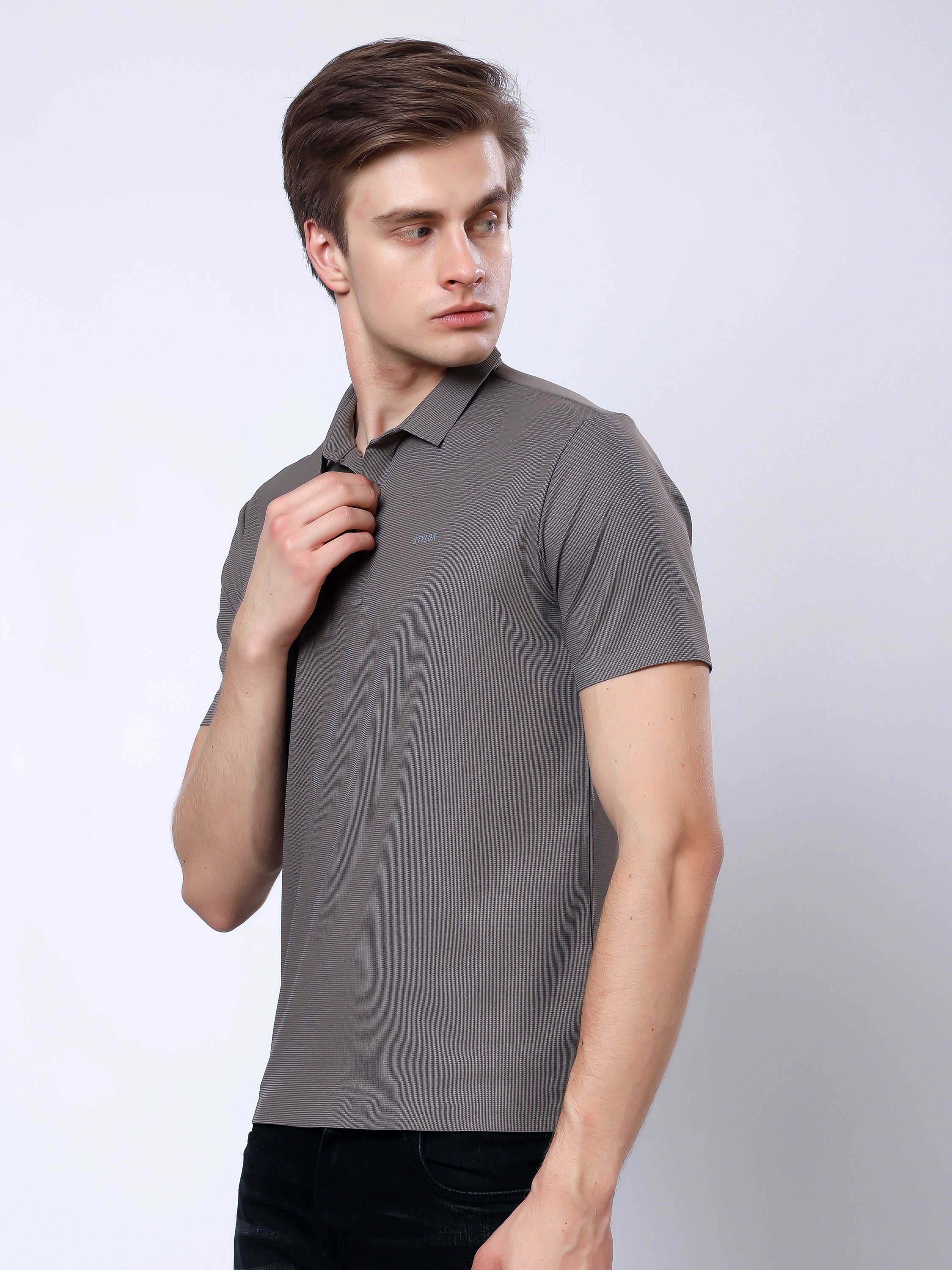 Stylox Men’s Premium Regular Fit Stretchable Polo T-Shirt-Arm Taupe - Stylox