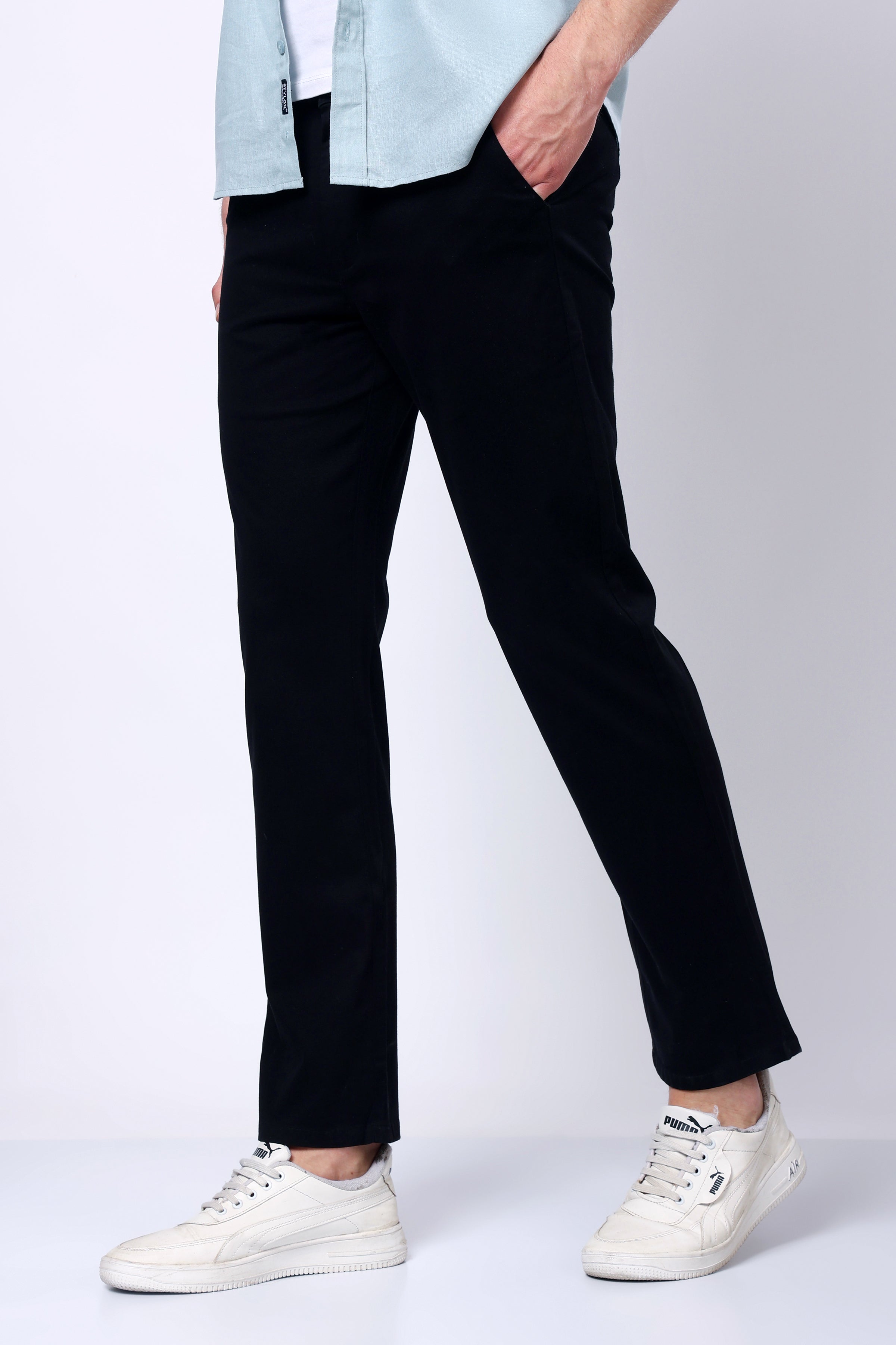Stylox Men’s Straight Fit Casual Trousers with Comfort-Black - Stylox
