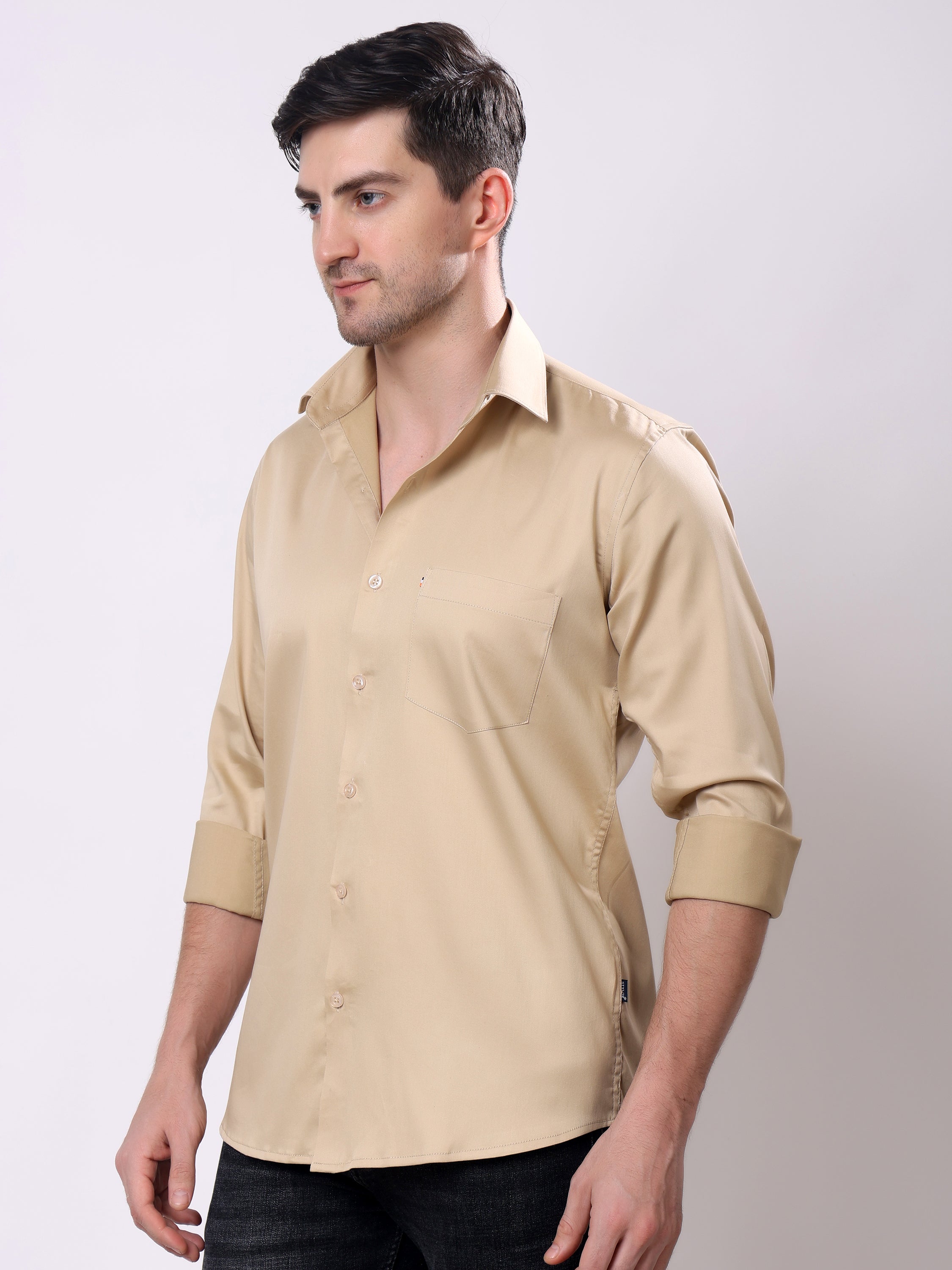 Stylox Men’s Regular Fit Full Sleeve Solid Cotton Satin Casual Shirt - Stylox