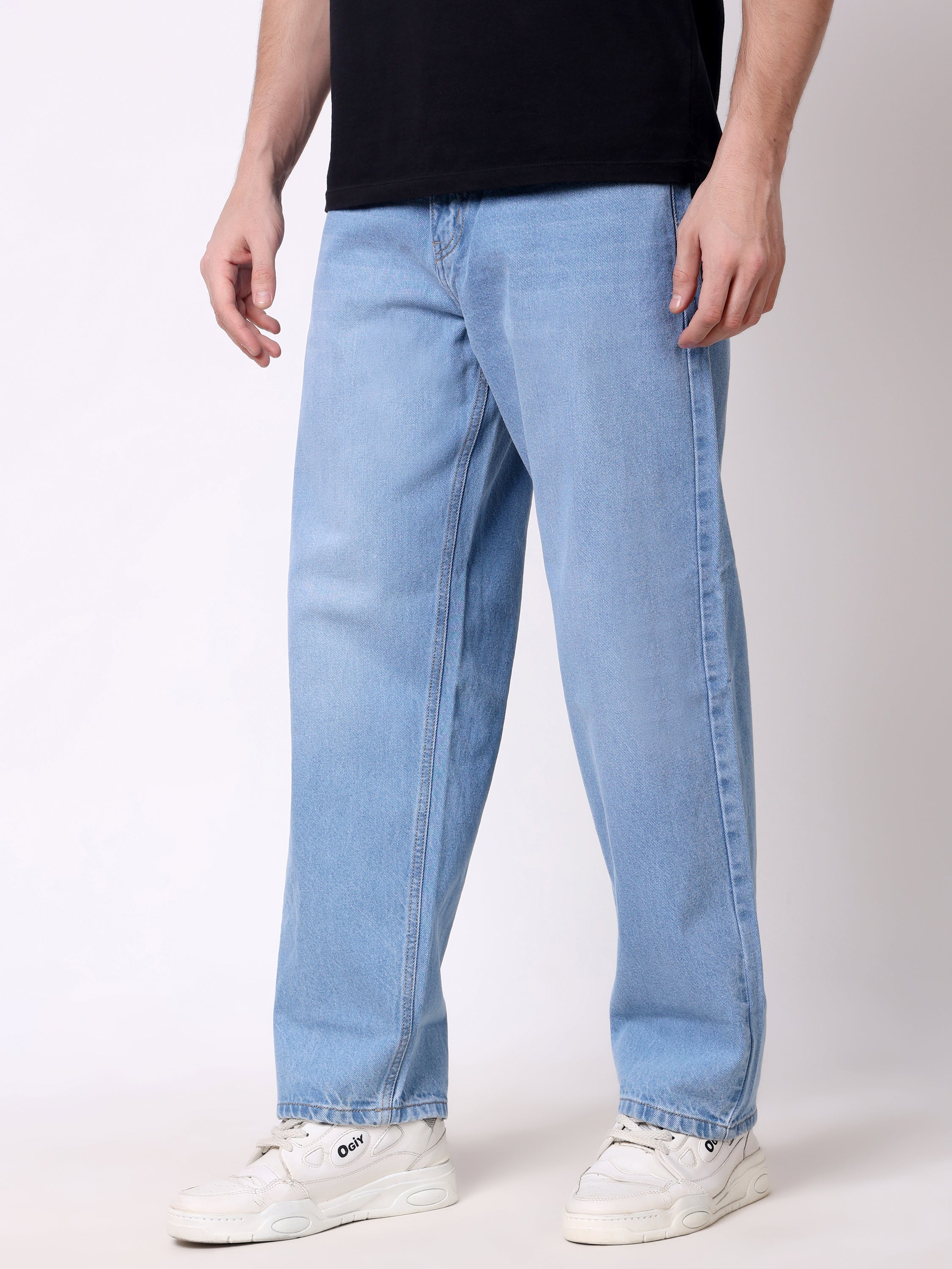 Stylox Men’s Loose Fit Non-Stretch Wide Leg Casual Denim Jeans - Stylox