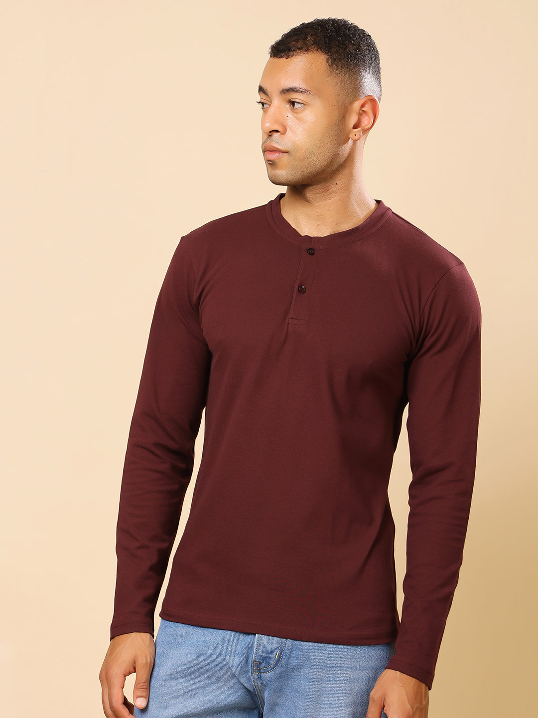 Stylox Men’s Henley Neck Full Sleeve Solid T-Shirt – Casual & Stylish Everyday Wear - Stylox