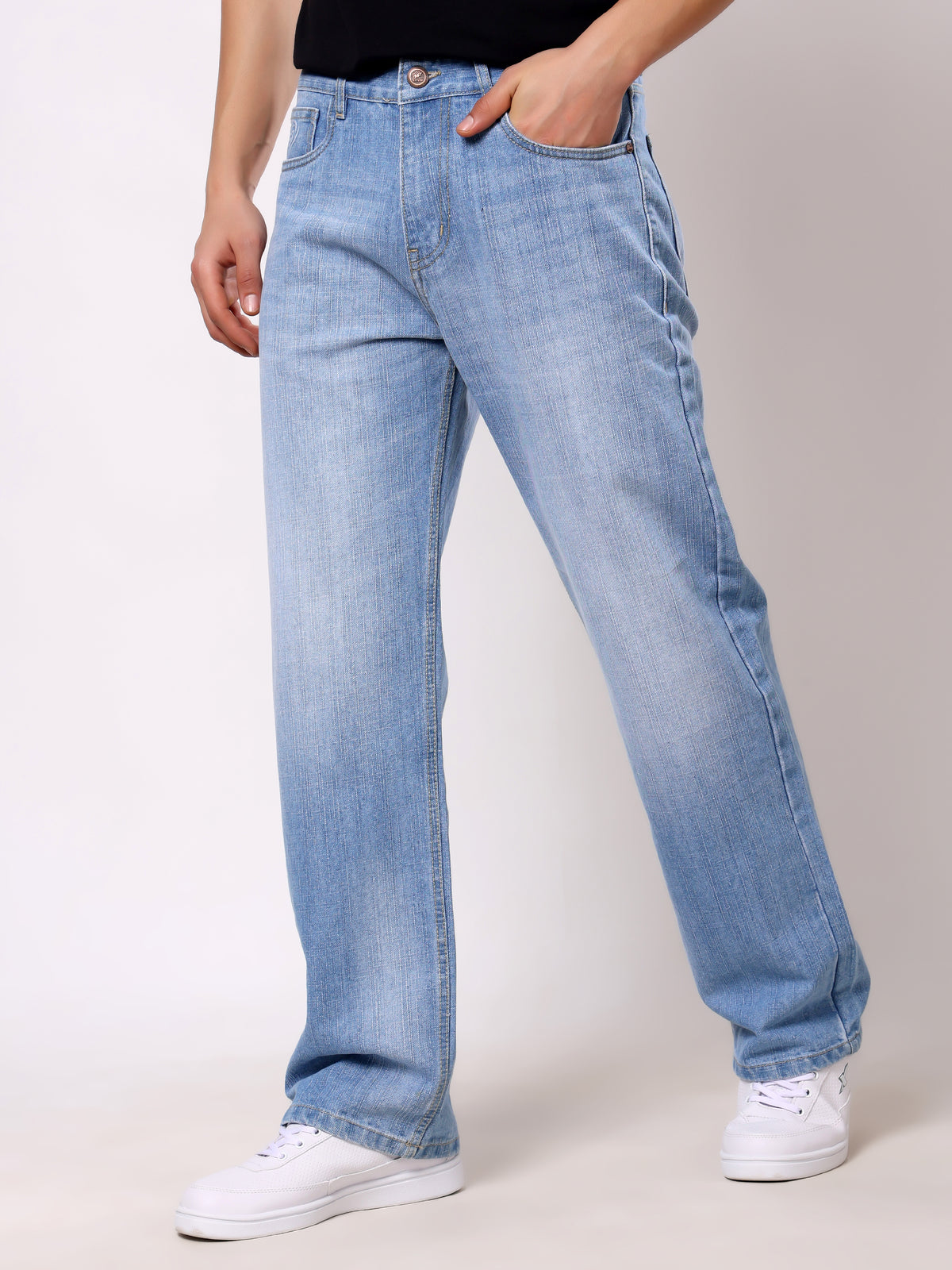 Stylox Men’s Baggy Fit Ice Blue Non-Stretch Wide Leg Denim Jeans