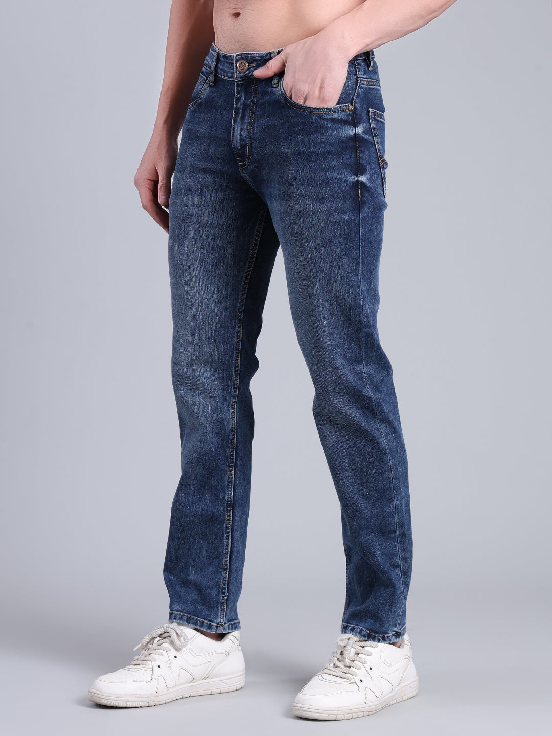 Stylox Men’s Comfort Fit Mid Rise Premium Stretchable Solid Jeans - Stylox