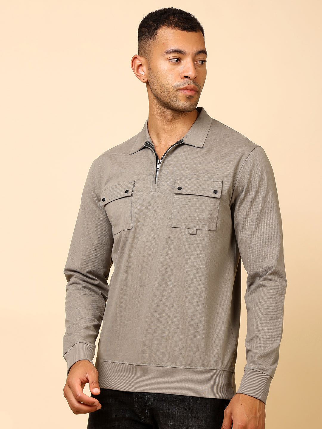 Stylox Men's Utility Style Zip Neck Sweatshirt