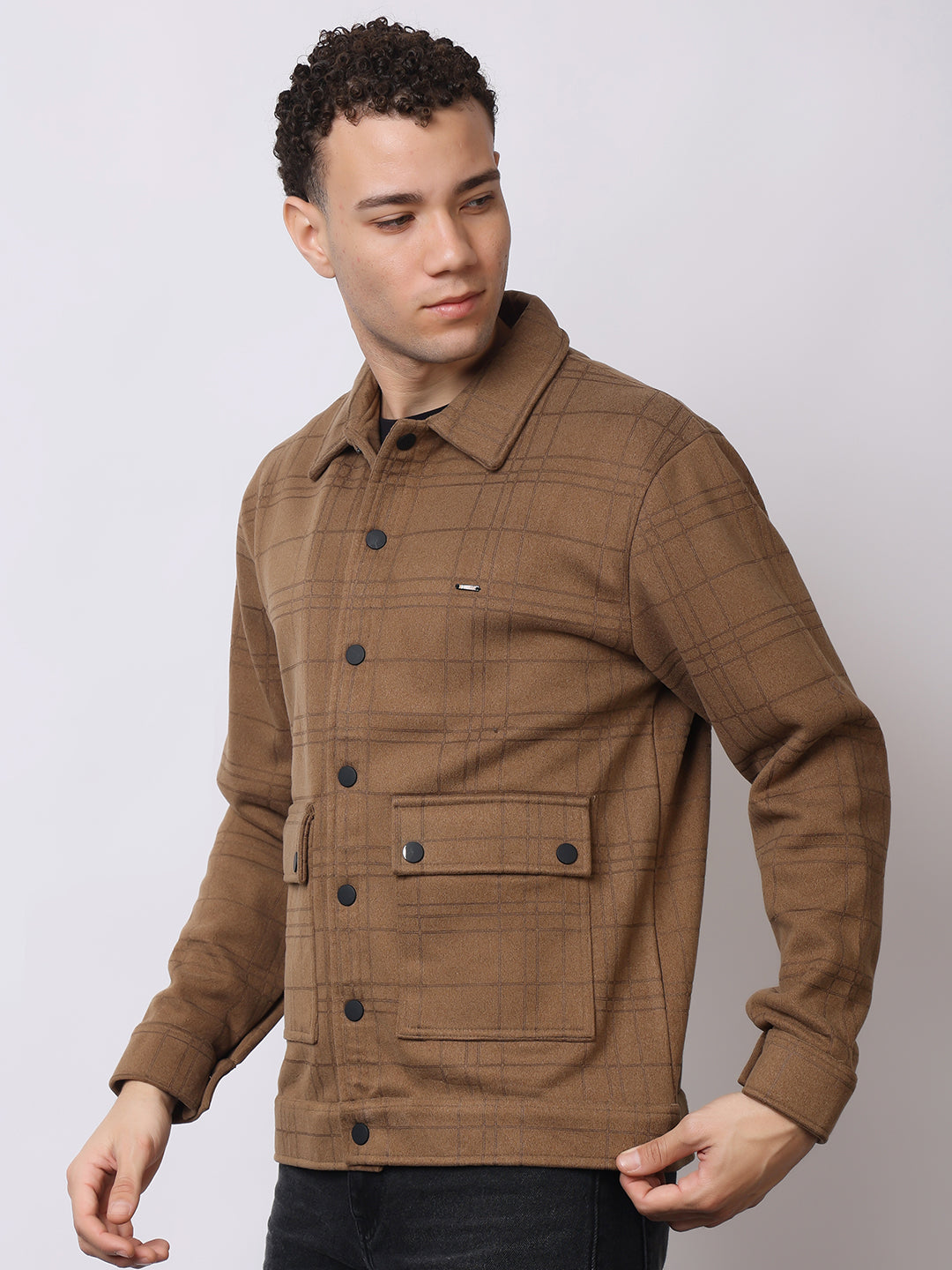 Stylox Men’s Checkered Winter Shacket – Warm Button-Down Fleece Jacket with Utility Pockets