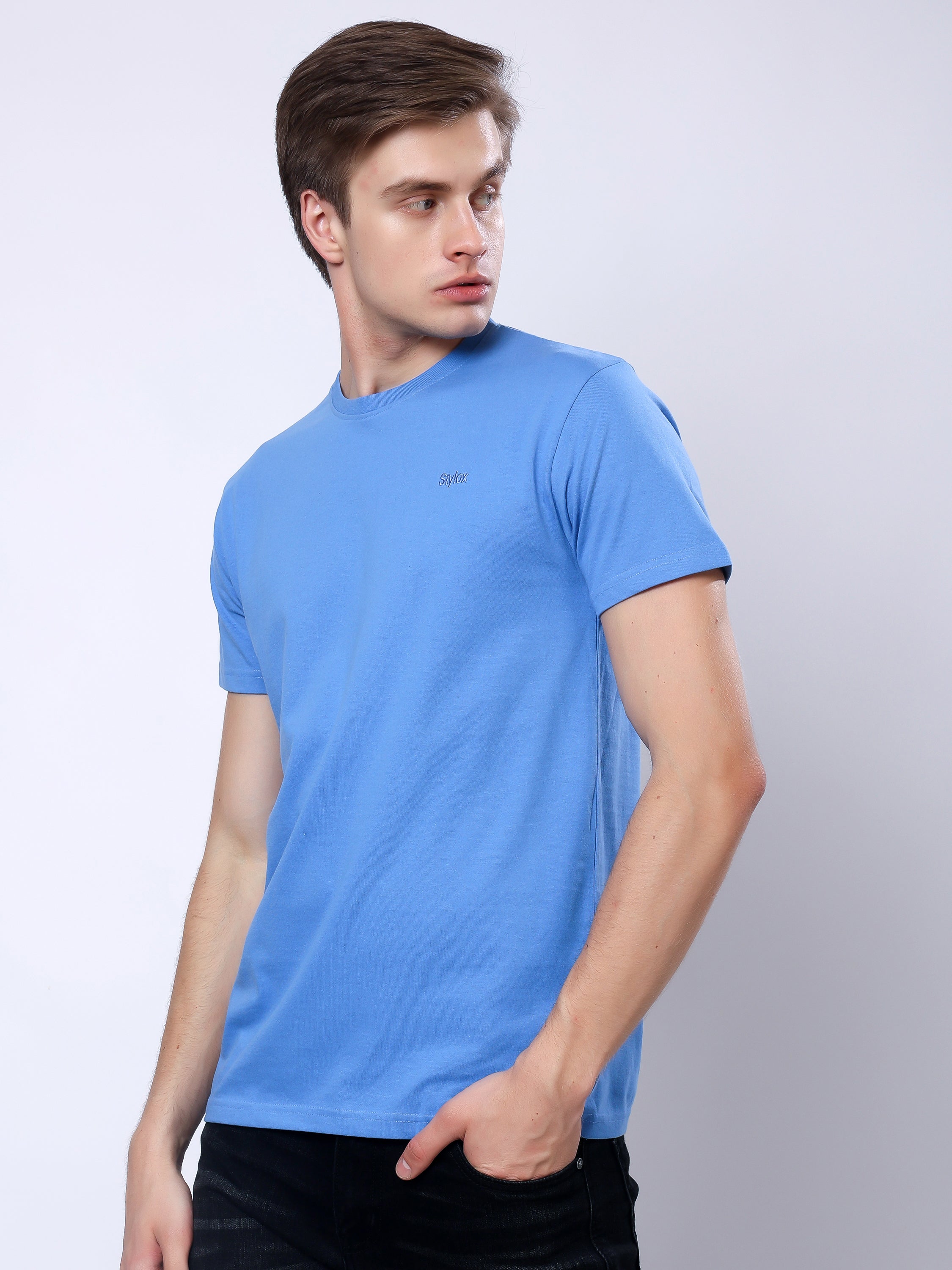Stylox Men’s Solid Round Neck T-Shirt | Classic Cotton Casual Crew Neck Tee - Stylox