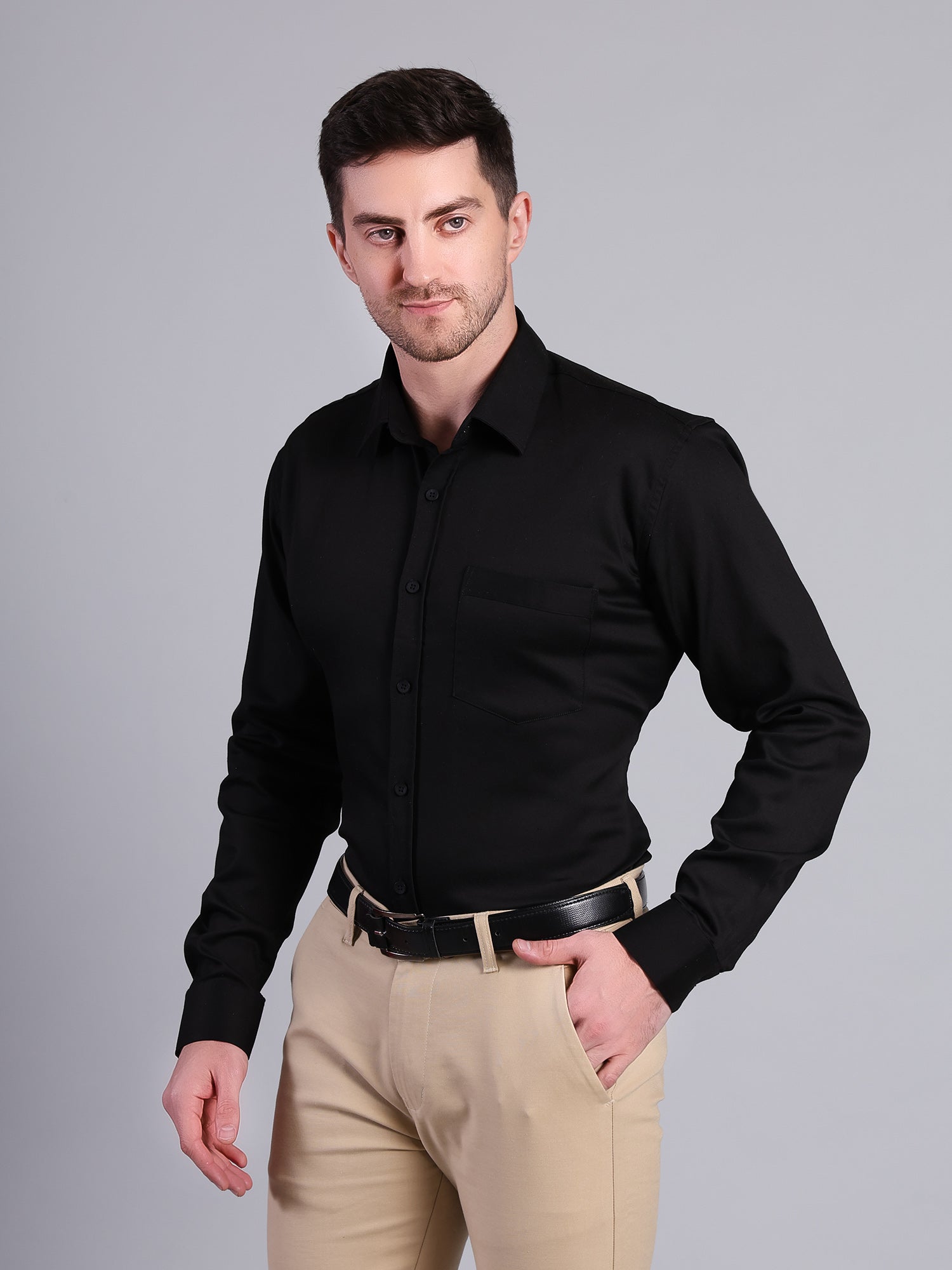 Stylox Men’s Regular Fit Black Solid Full Sleeve Casual Shirt - Stylox