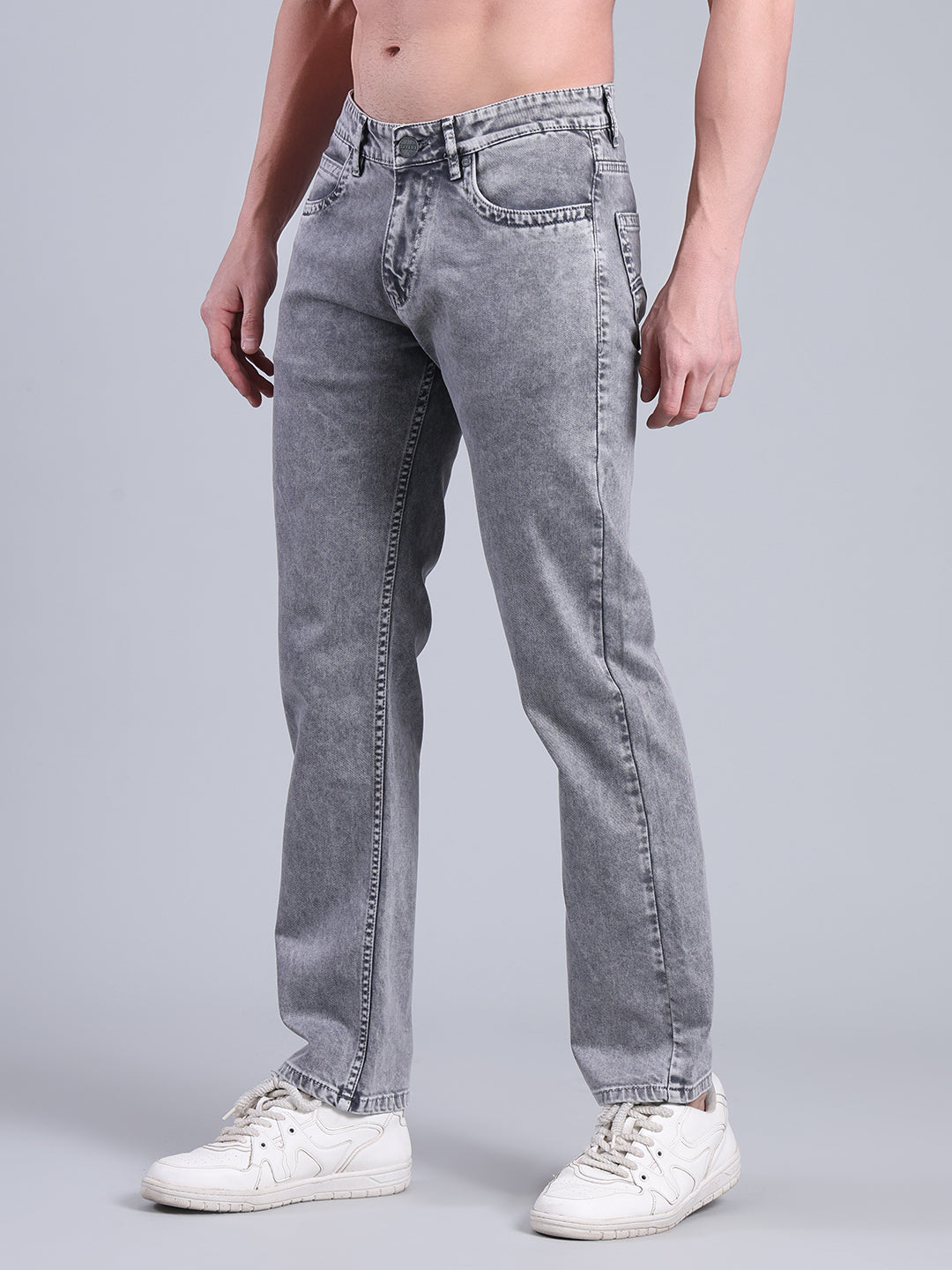 Stylox Men’s Comfort Fit Mid Rise Washed Denim Jeans (Light Grey) - Stylox