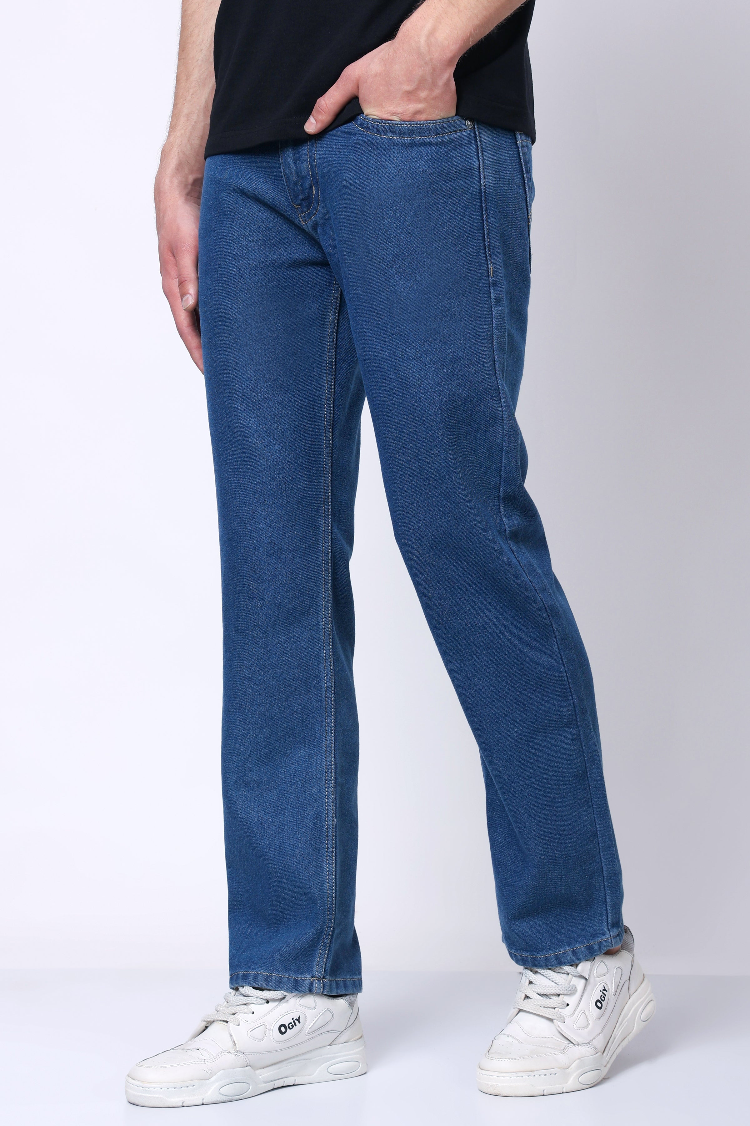 Stylox Men’s Mid-Rise Comfort Fit Dark Blue Non-Stretch Denim Jeans - Stylox
