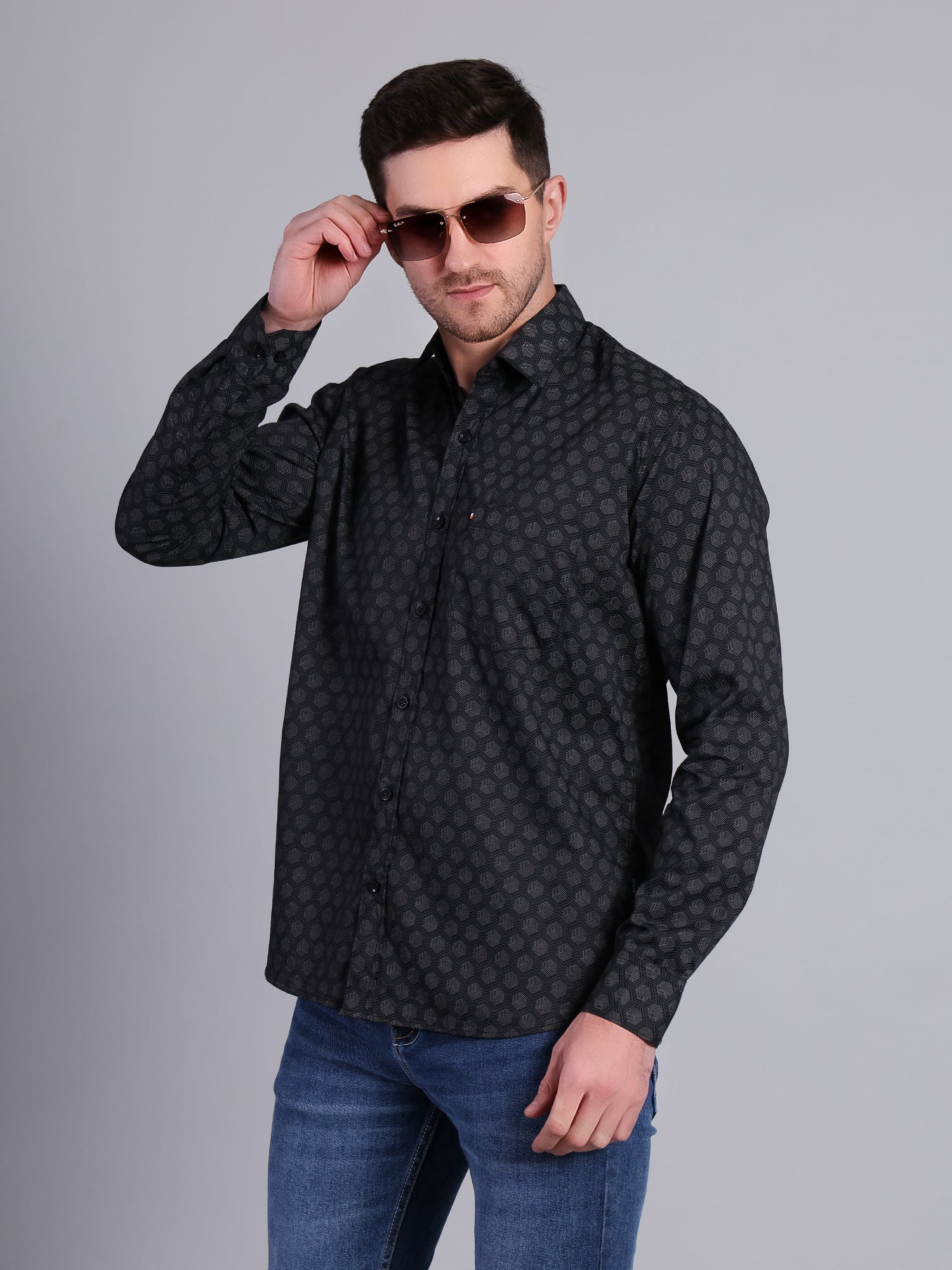 Stylox Men’s Printed Casual Shirt | Slim Fit Full Sleeve Shirt for Men-Black - Stylox