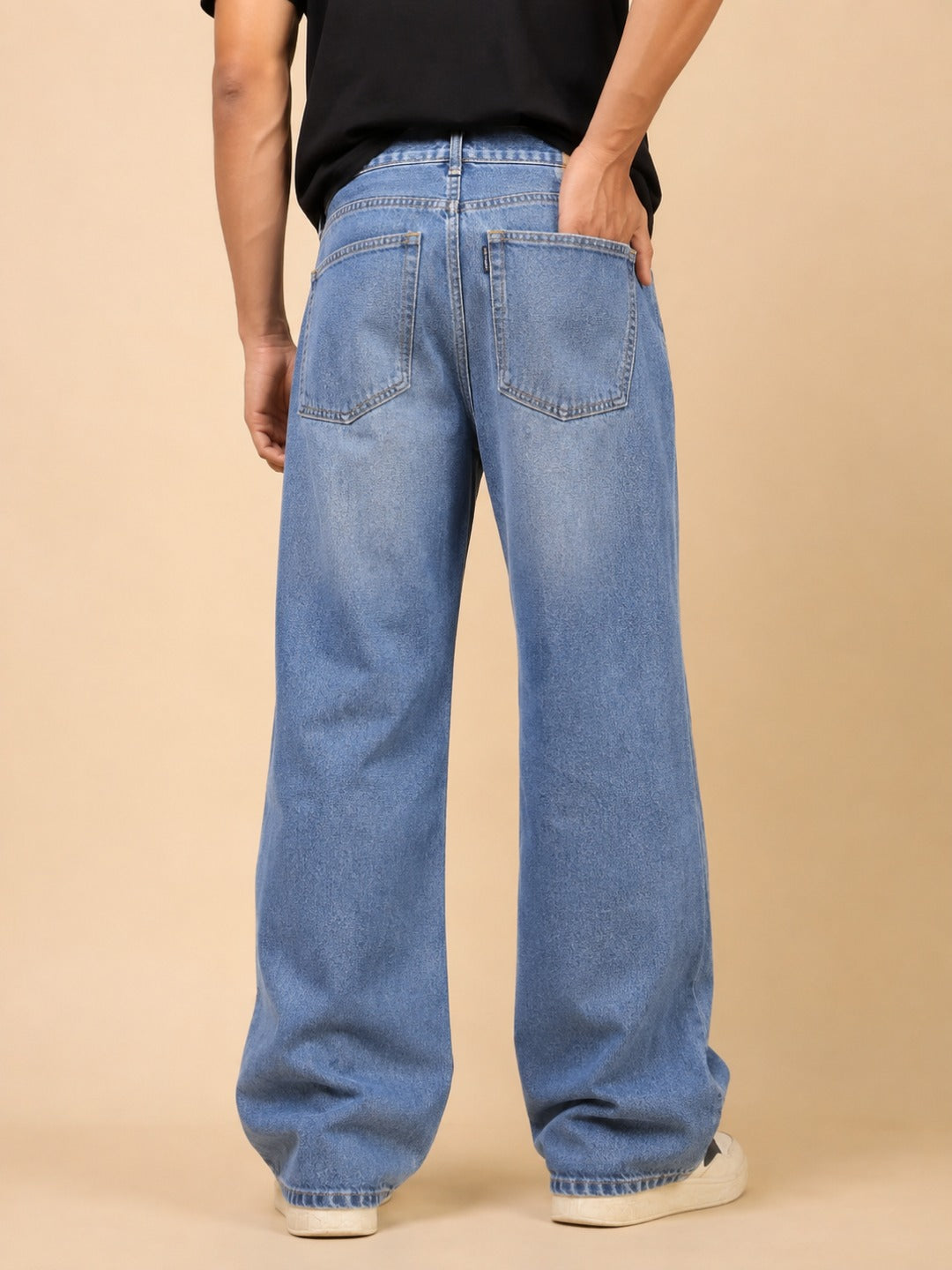 Stylox Men’s Baggy Fit Stretchable Wide Leg Denim Jeans with Tie-Waist Detail