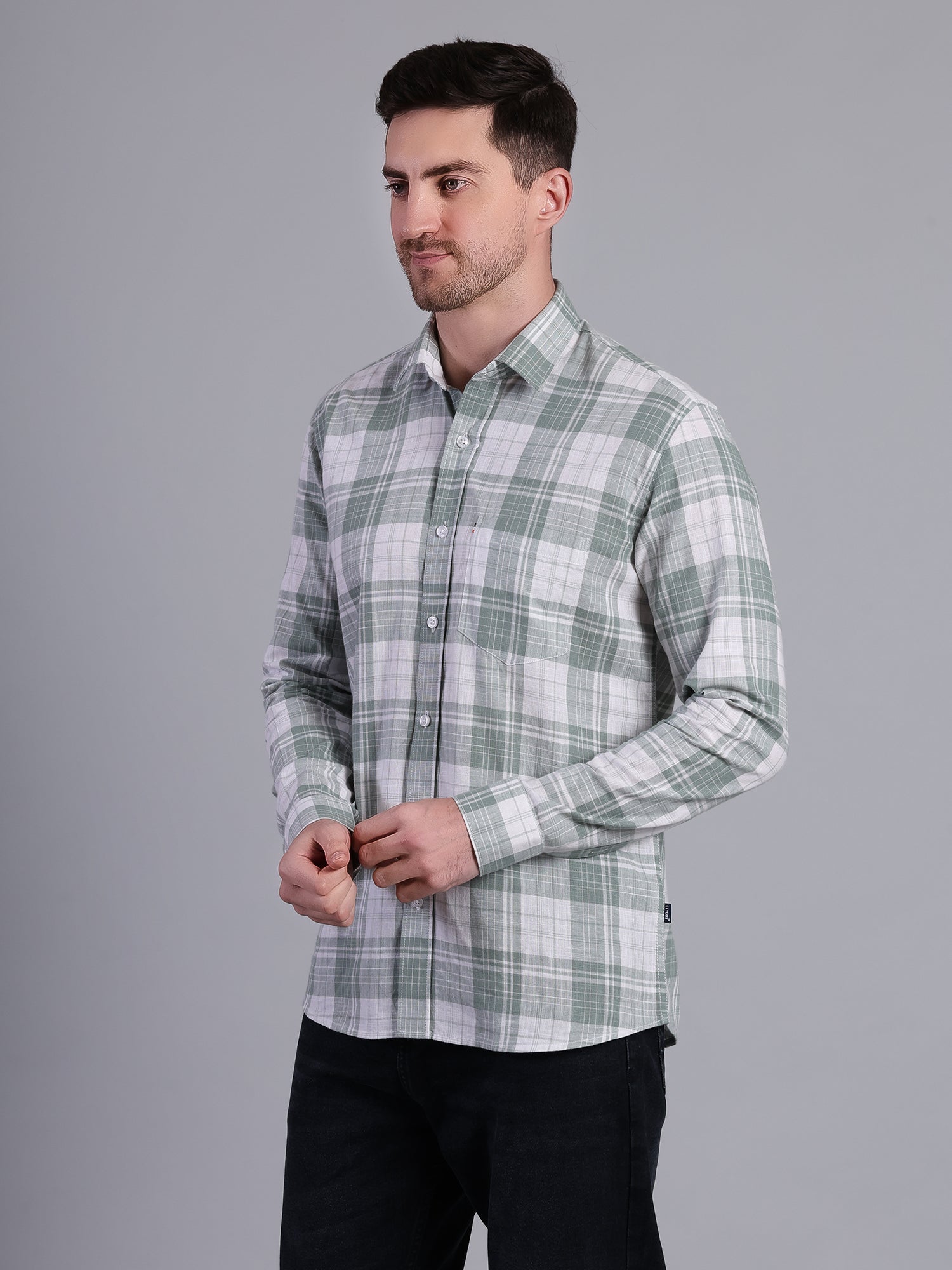 Stylox Men’s Regular Fit Checked Full Sleeve Casual Shirt-Olive - Stylox