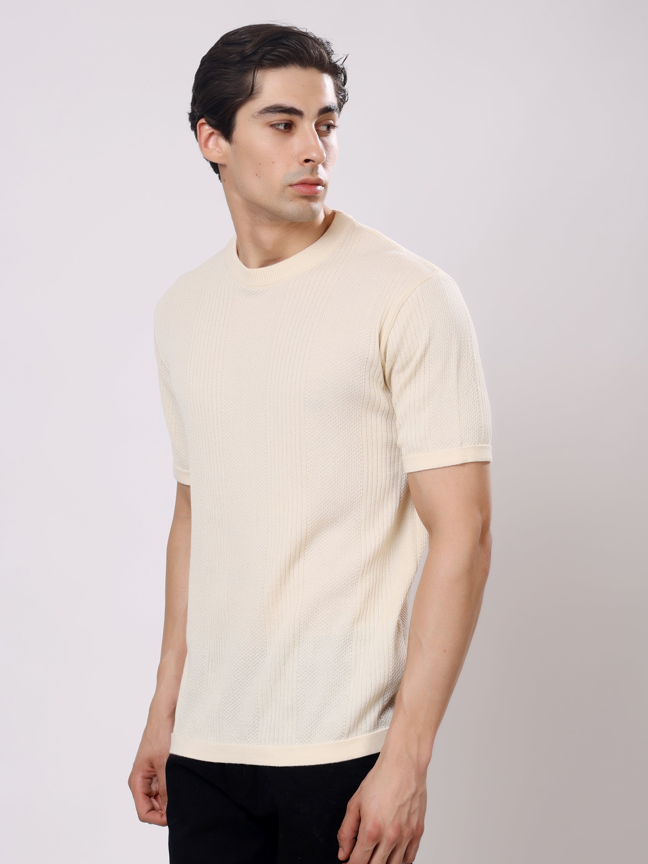 Stylox Men's Regular Fit Half Sleeve Solid Knitted Round Neck T-Shirt