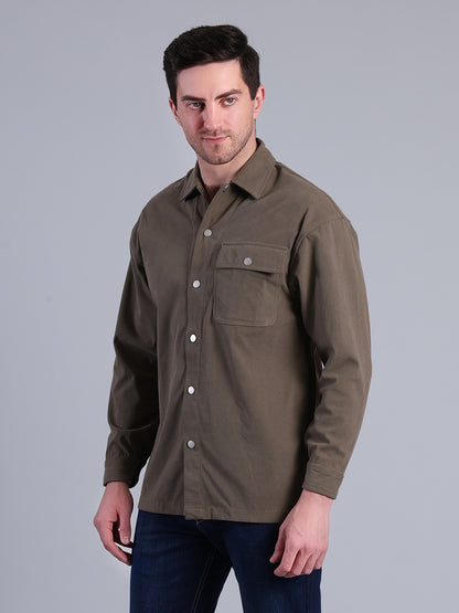 Stylox Men’s Textured Winter Shacket with Snap Button Closure