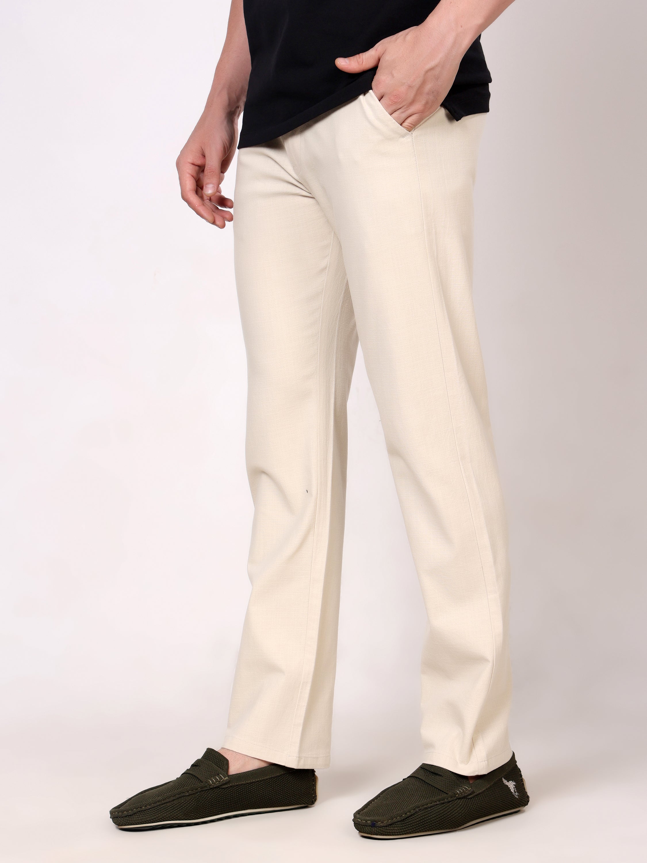Stylox Men's Comfort Fit Non-Stretch Casual Trouser with Elastic Waist