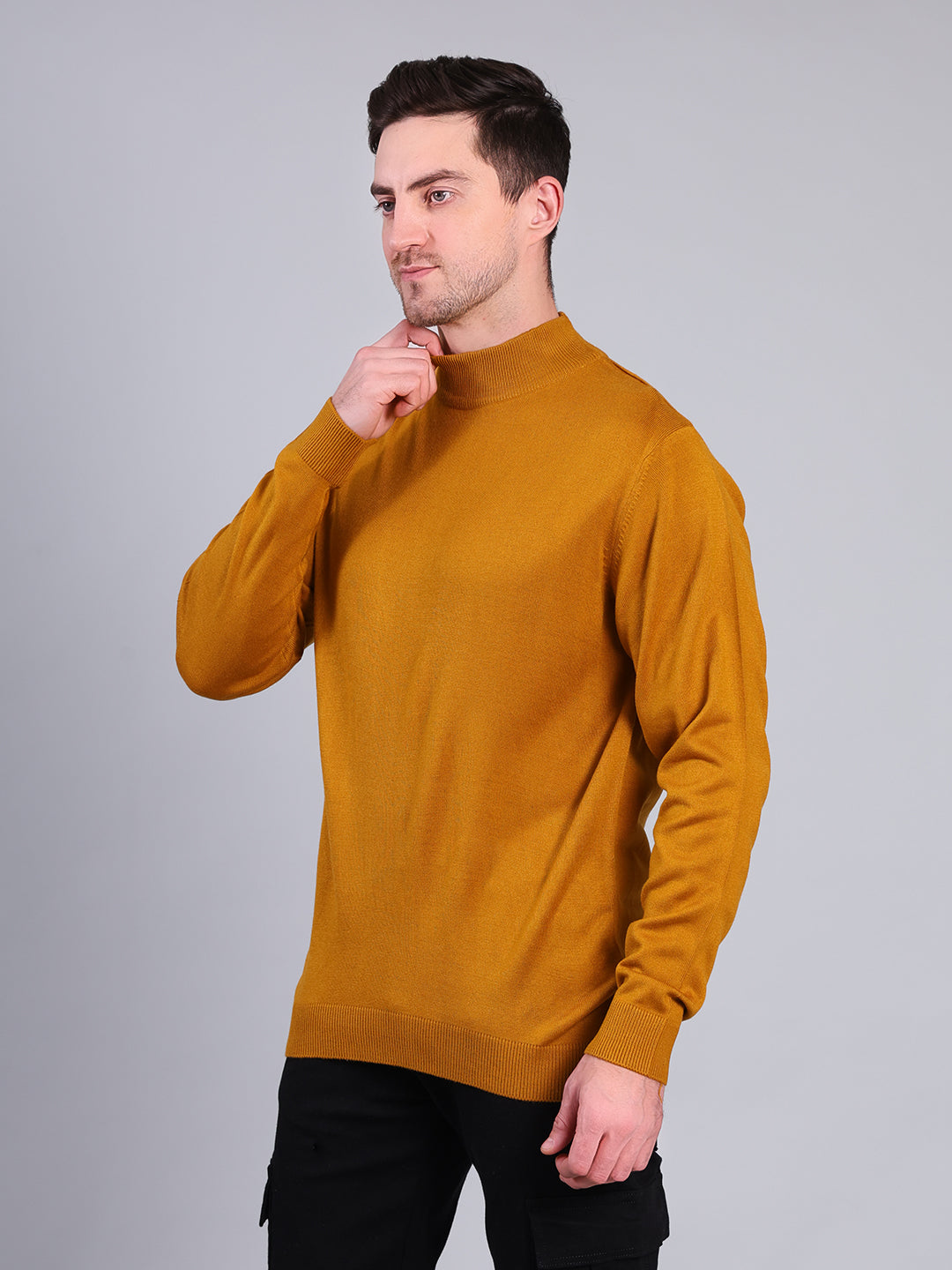 Stylox Men’s Solid Winter Sweater | Soft Knit Full Sleeve Pullover | Classic Casual Wear (Mustard) - Stylox