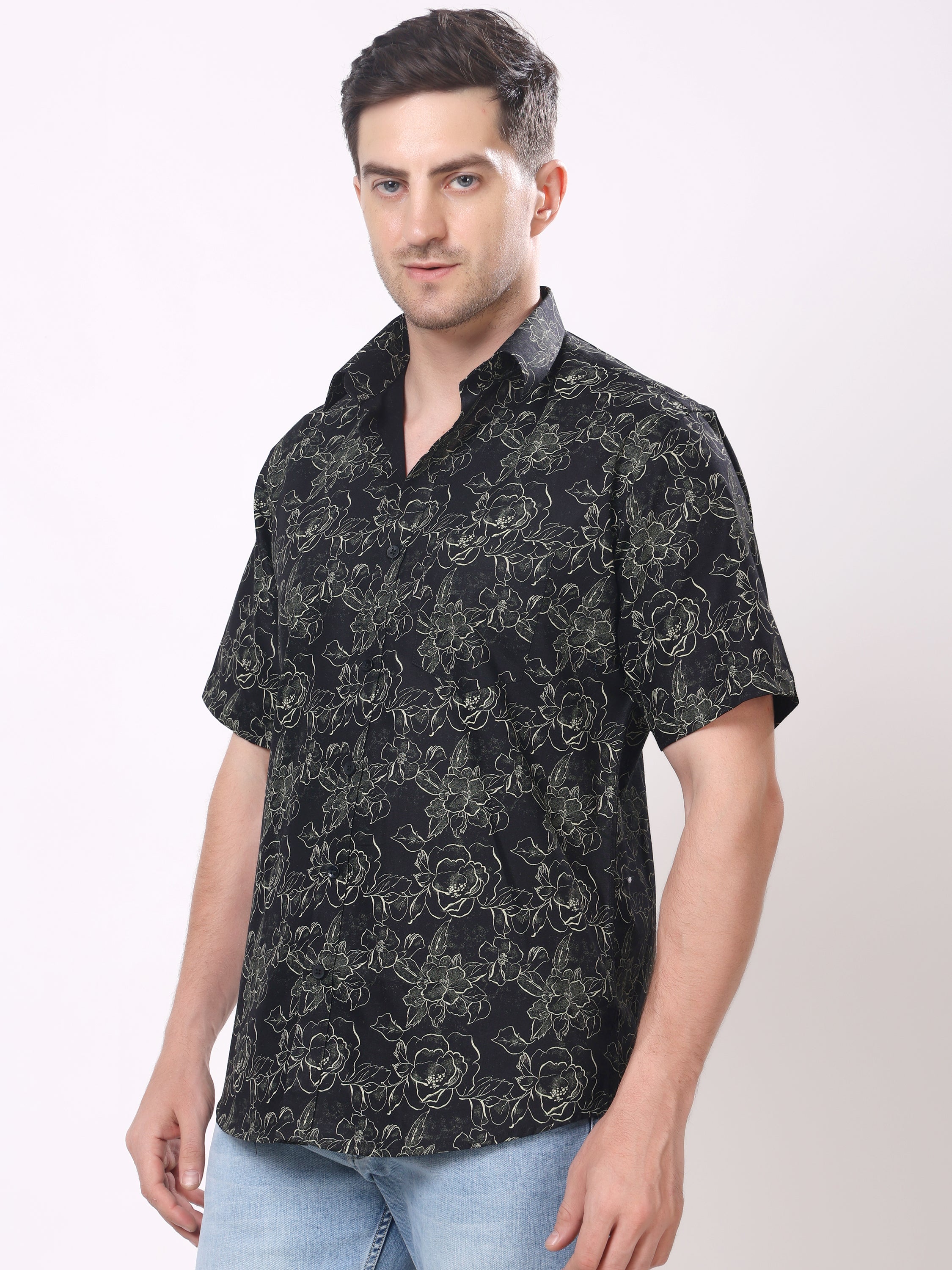 Stylox Men’s Regular Fit Half Sleeve Floral Printed Casual Stylish Party & Summer Shirt - Stylox