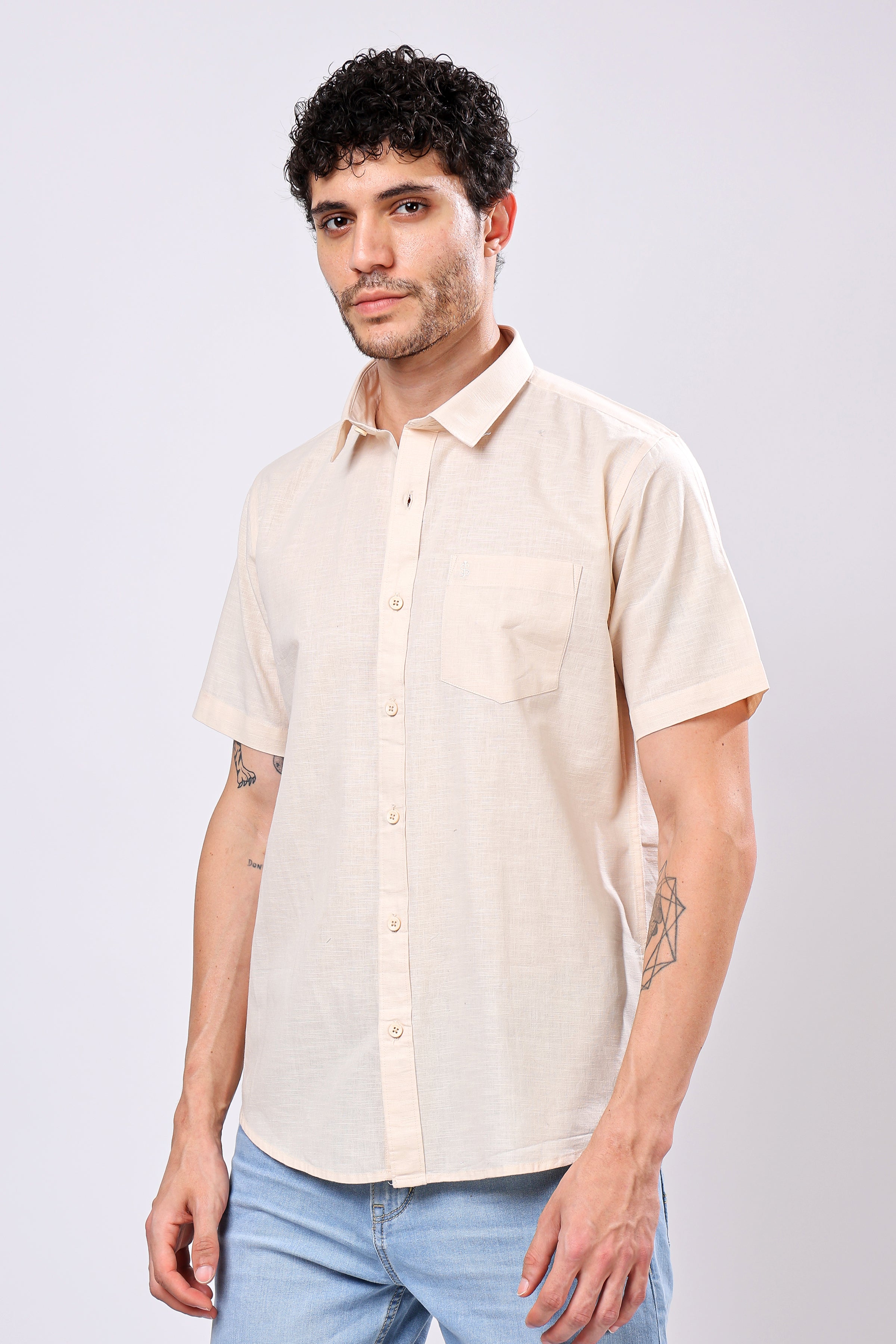 Stylox Men's Half Sleeve Solid Casual Shirt – Comfortable Cotton Blend Shirt for Smart Everyday Style - Stylox