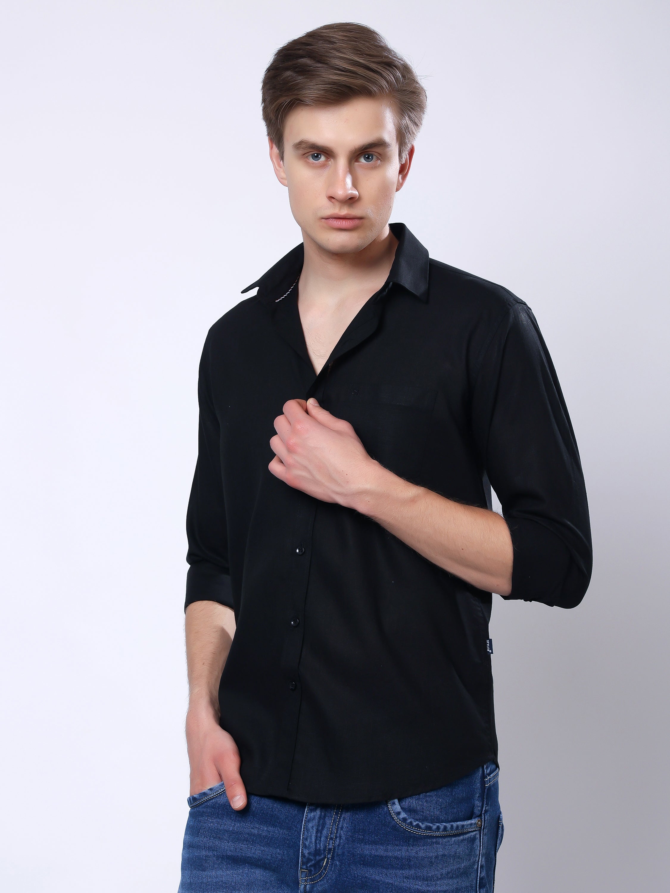 Stylox Men’s Regular Fit Full Sleeve Solid Casual Shirt - Stylox