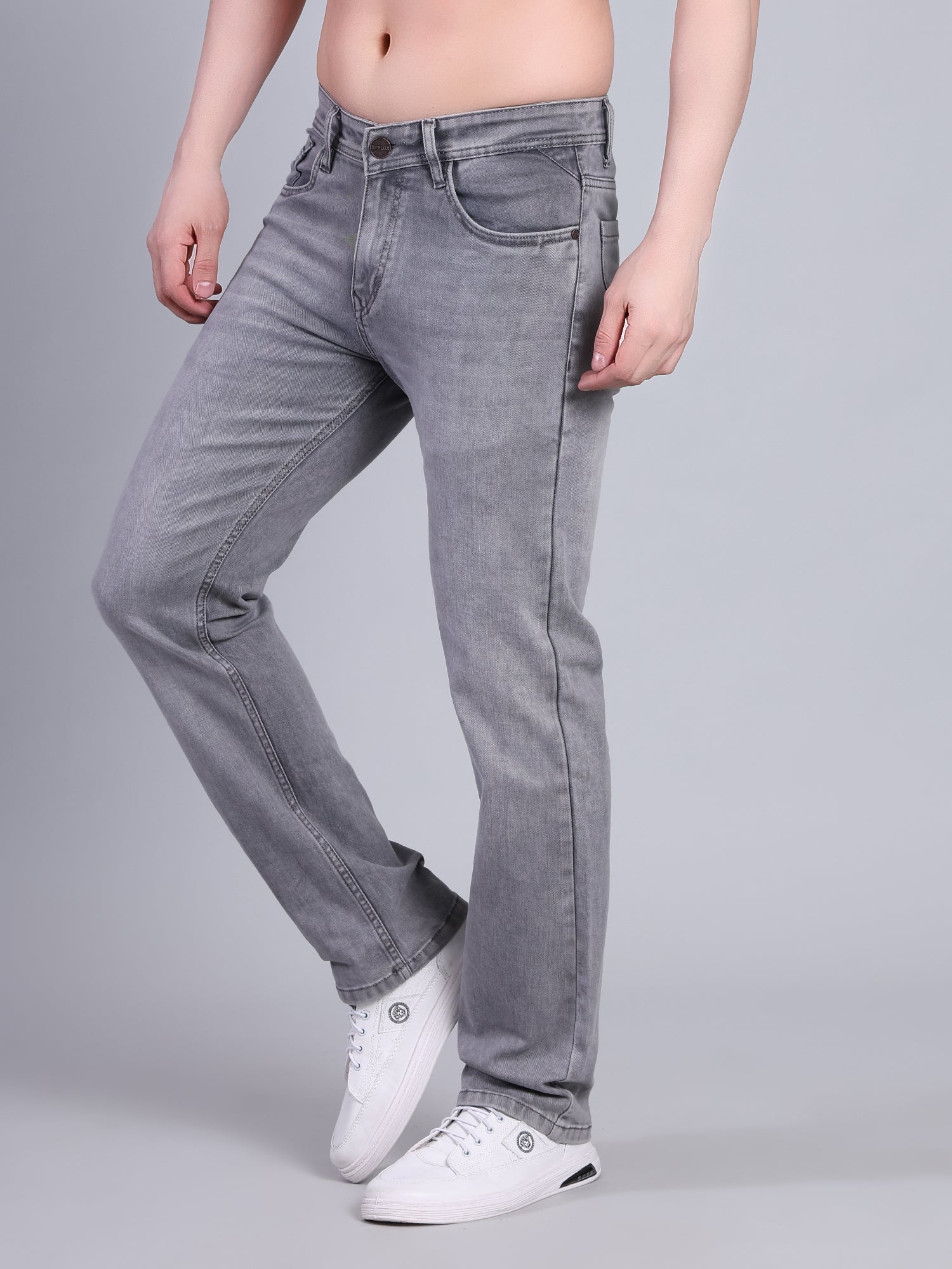 Stylox Men’s Mid-Rise Comfort Fit Stylish Washed Denim Jeans-Light Grey - Stylox