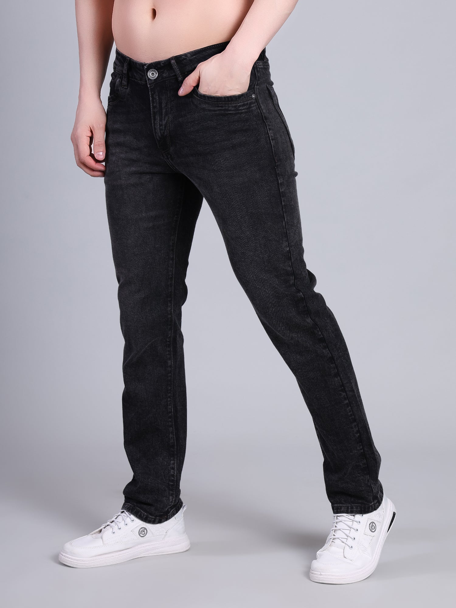 Stylox Men’s Mid Rise Stretchable Washed Slim Fit Denim Jeans-Grey - Stylox