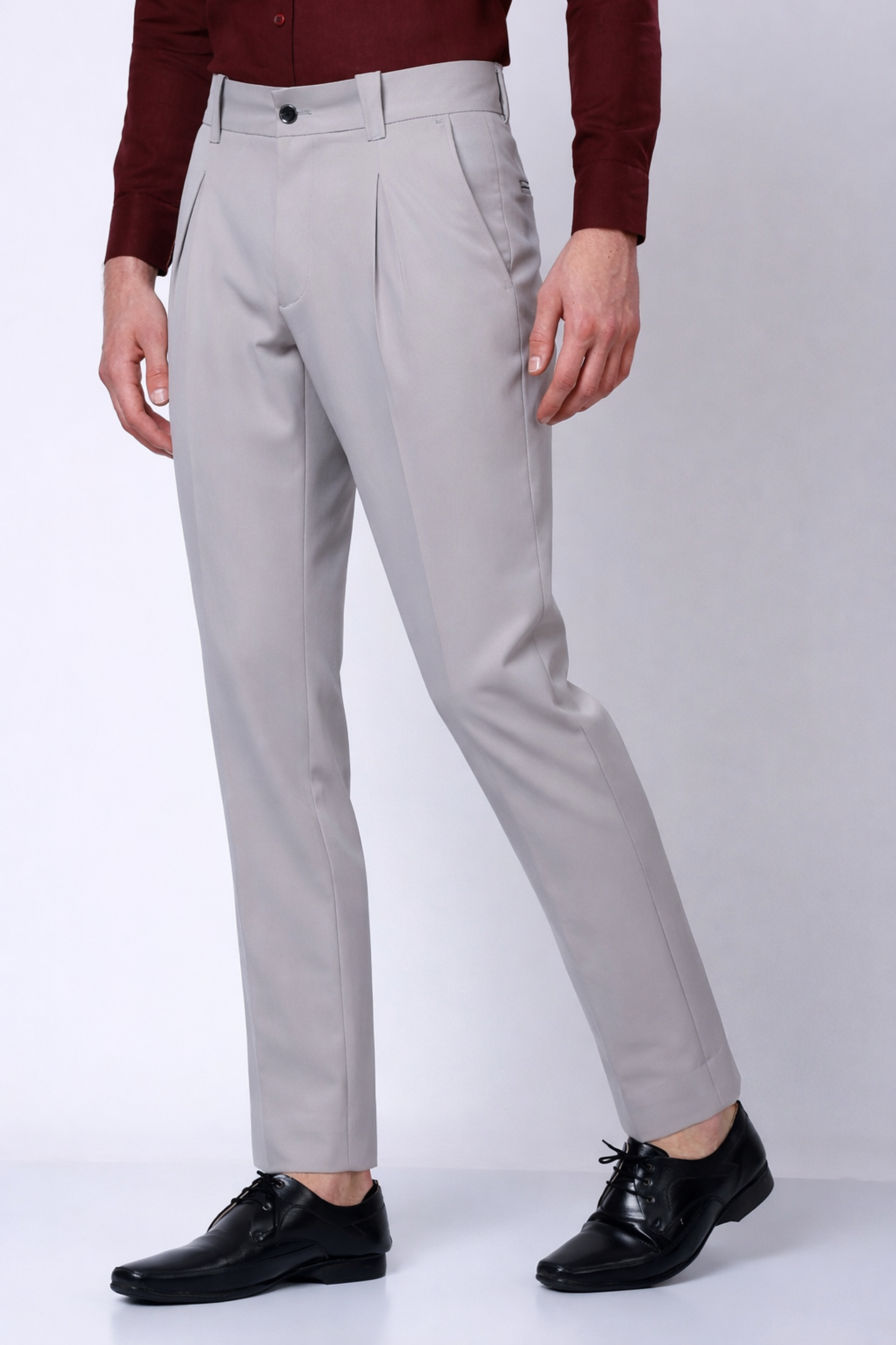 Stylox Men’s Slim Fit Pleated Formal Trousers – Premium Office Wear Pants with Side Pockets-Light Grey - Stylox
