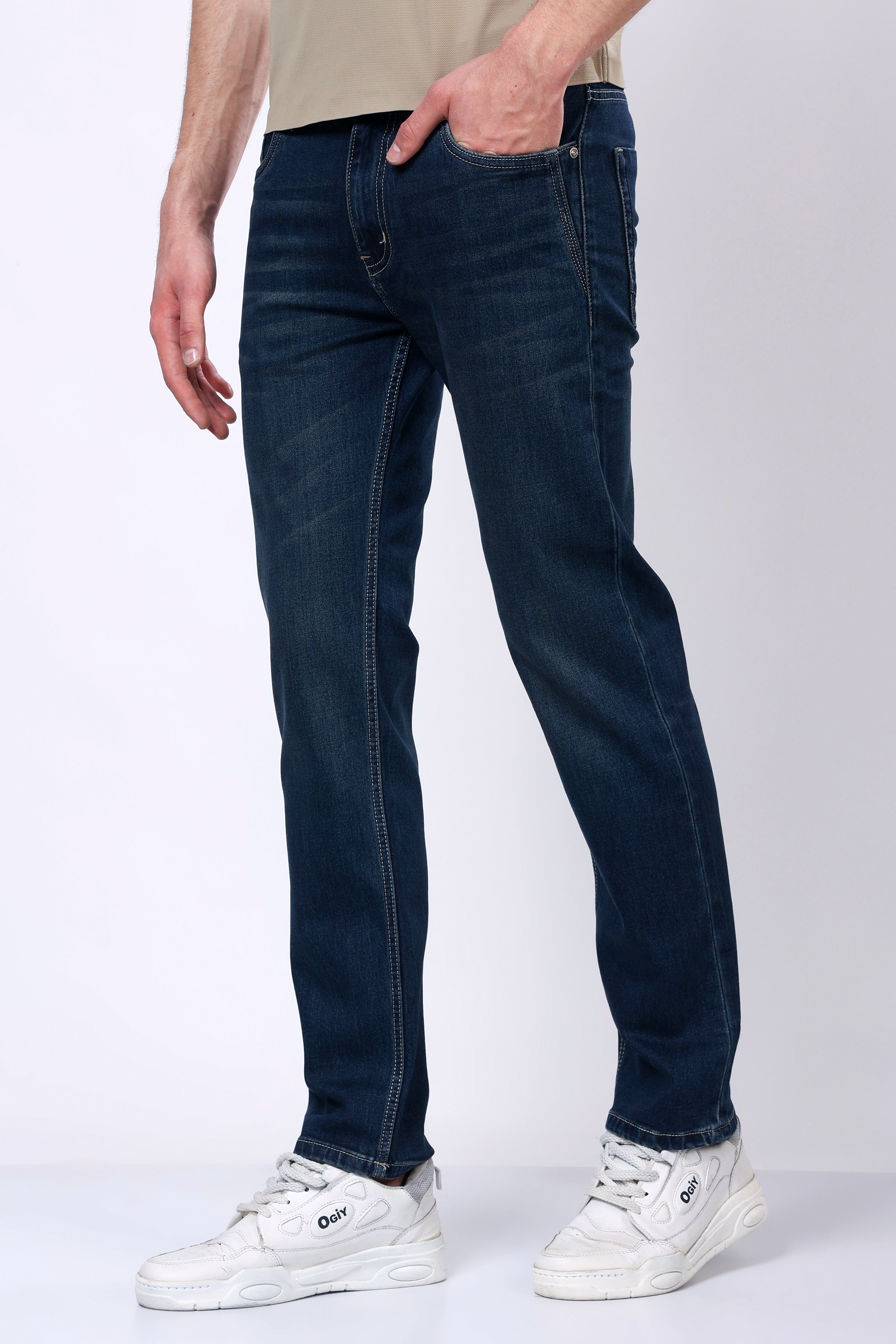 Stylox Men’s Mid-Rise Comfort Fit Stretchable Dark Blue Denim Jeans - Stylox