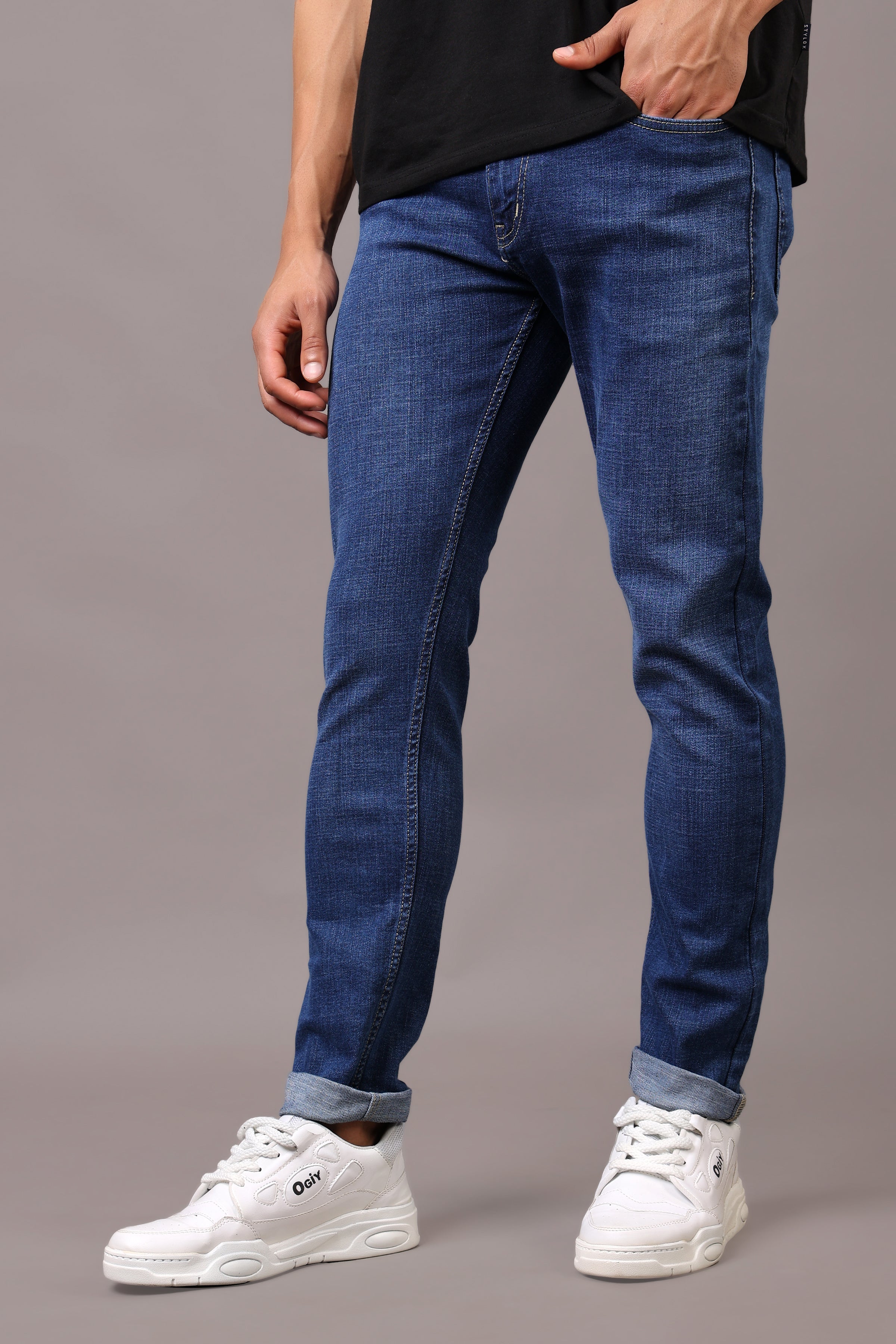 Stylox Men’s Slim Fit Denim Jeans - Dark Blue & Mid Dark Blue