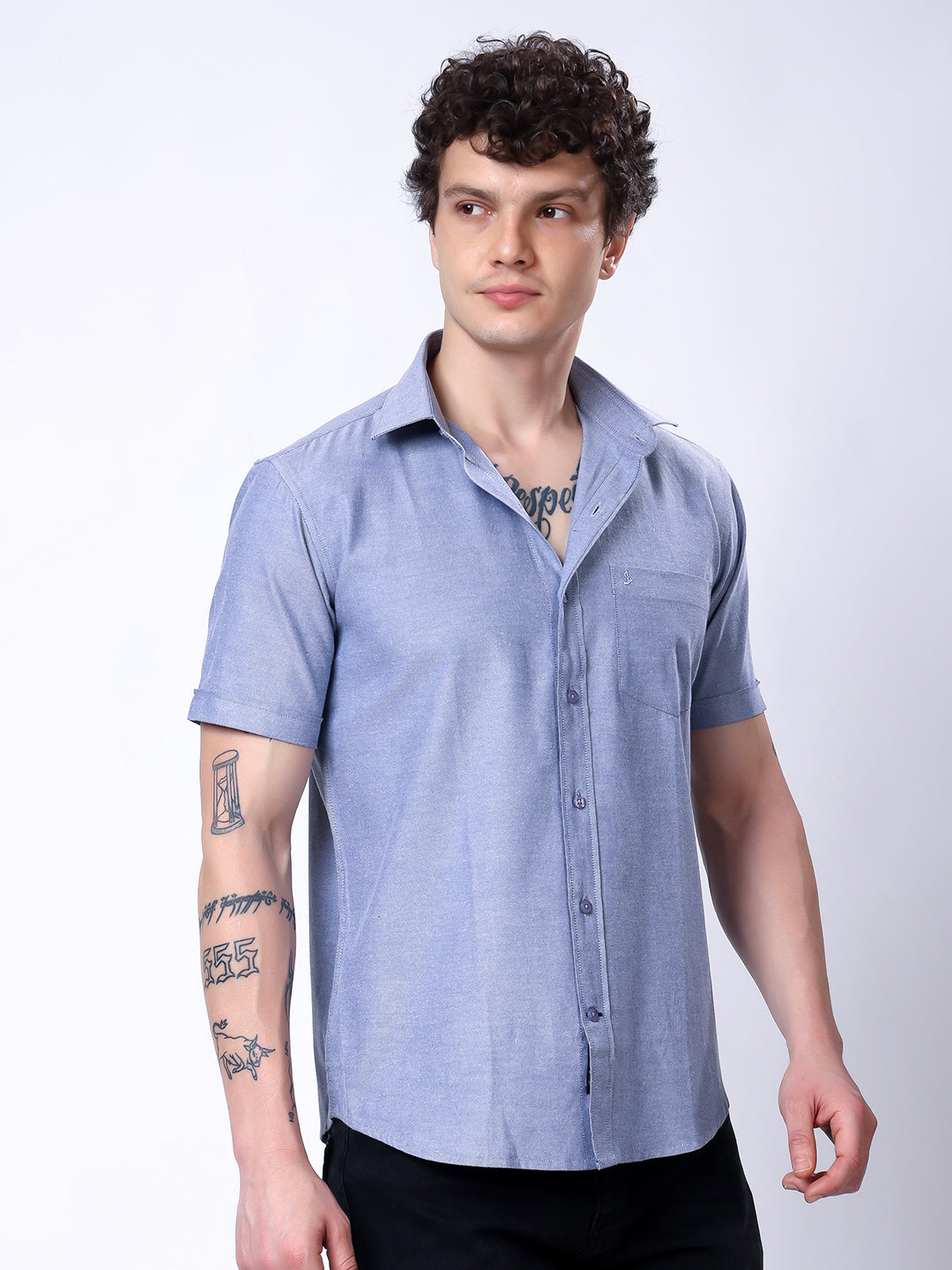 Stylox Men’s Regular Fit Half Sleeve Solid Casual Shirt-Navy - Stylox