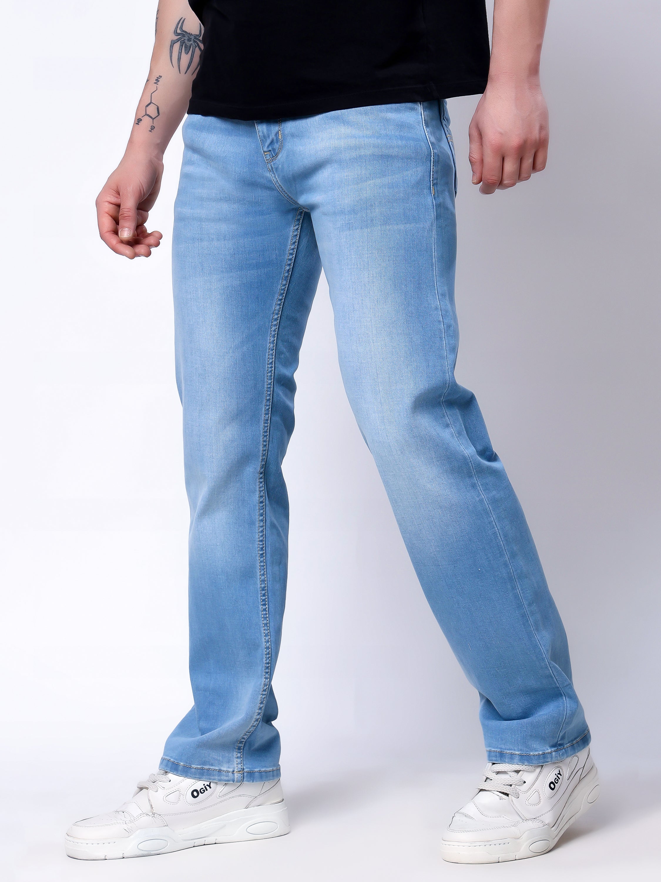 Stylox Men’s Comfort Fit Stretchable Denim Jeans-Light Blue - Stylox