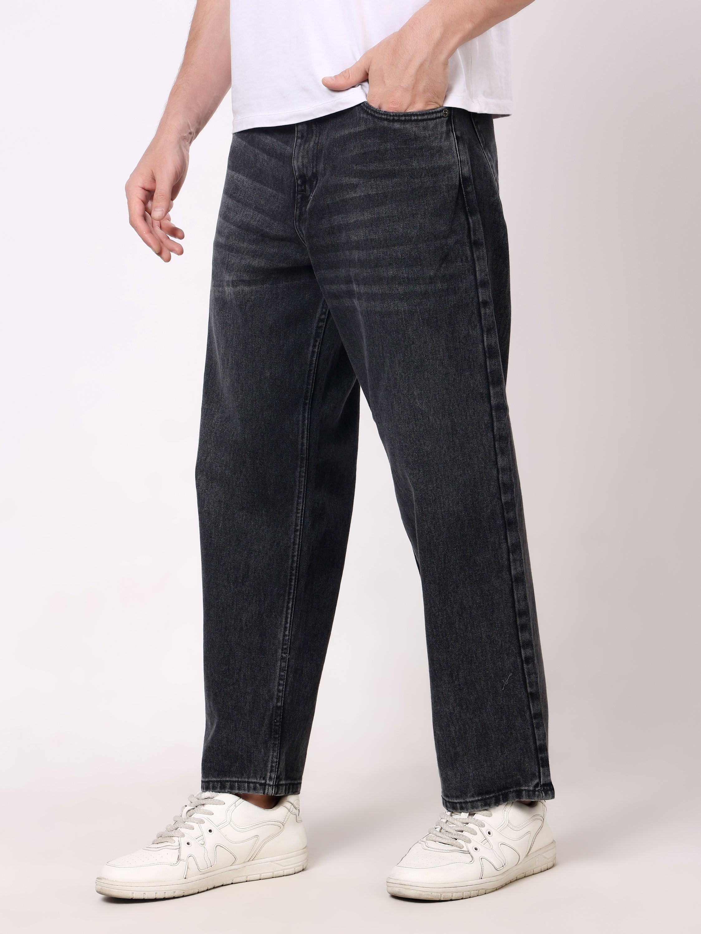 Stylox Men's Black Super Baggy Fit Non-Stretchable Denim Jeans