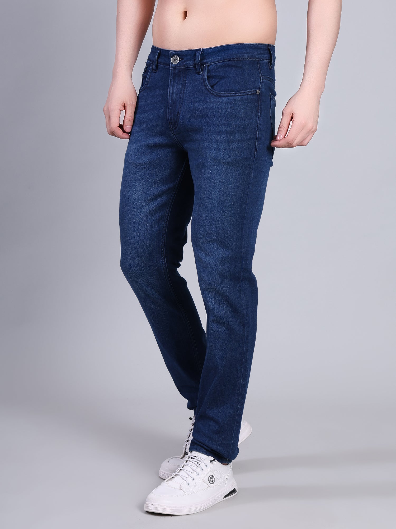Stylox Men’s Slim Fit Mid Rise Stretchable Denim Jeans-Dark Blue - Stylox