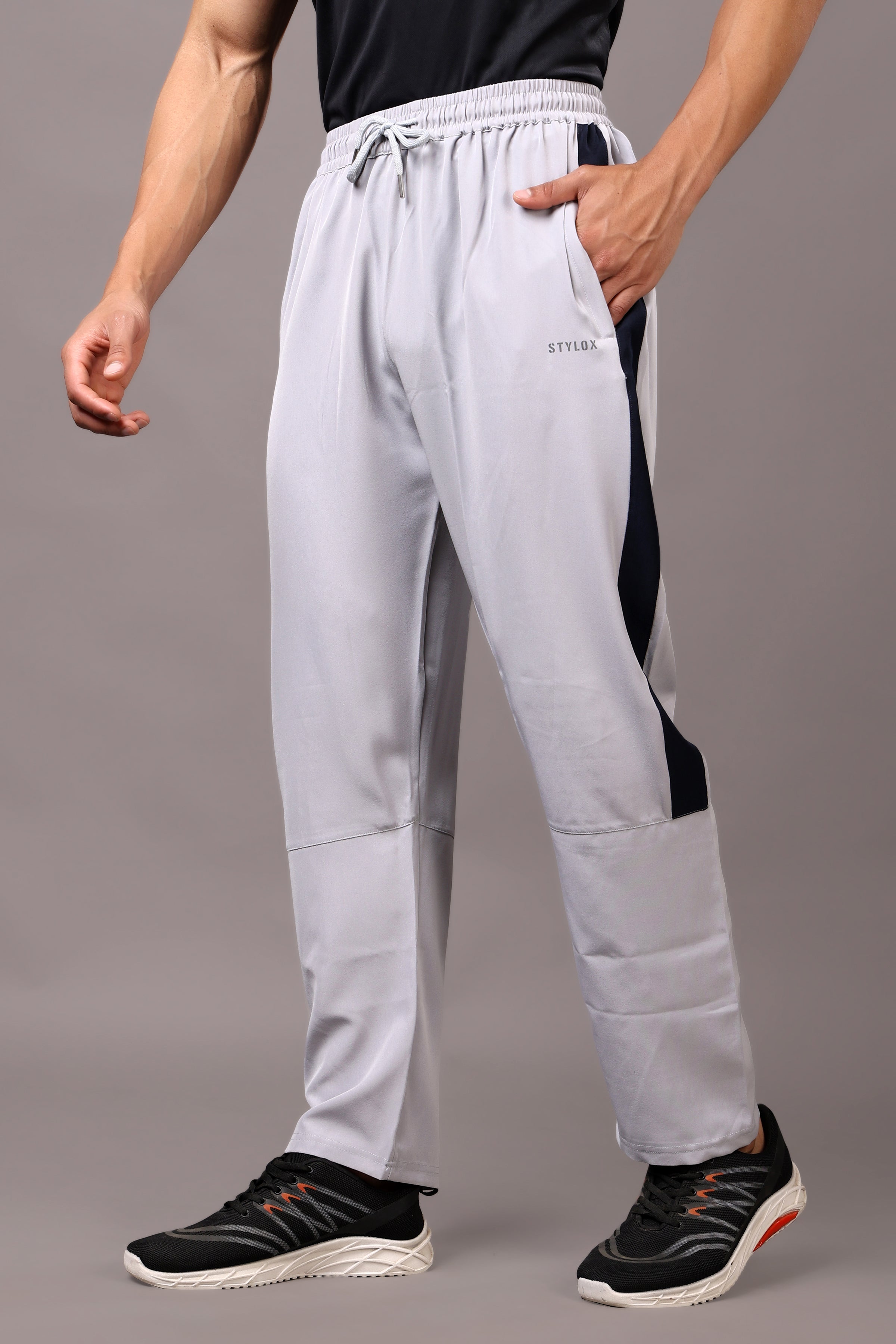 Stylox Classic Men’s Trackpants with Elastic Waist & Side Pockets (Light Grey) - Stylox