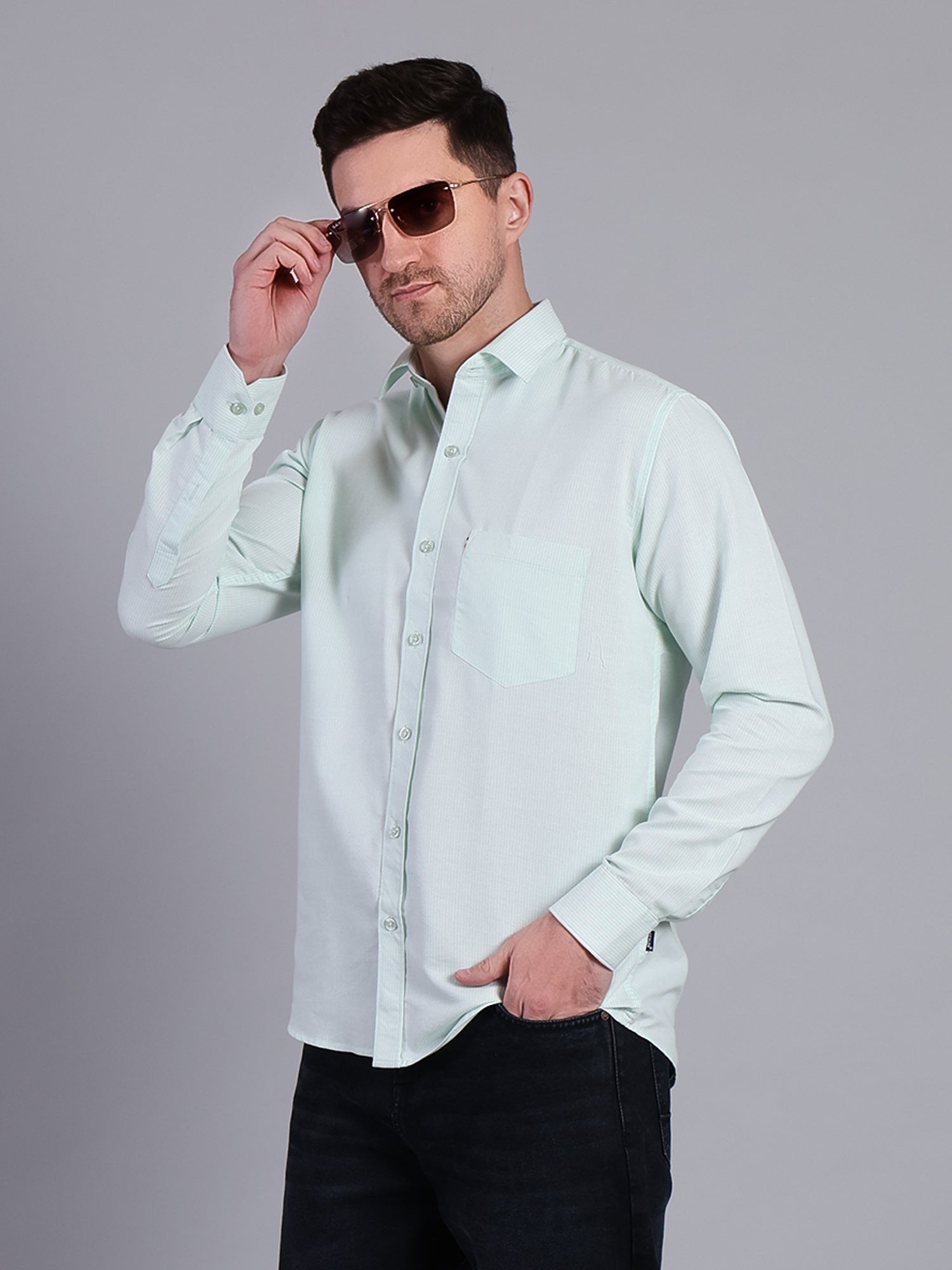 Stylox Men’s Green Striped Casual Shirt | Regular Fit Cotton Shirt for Men - Green - Stylox