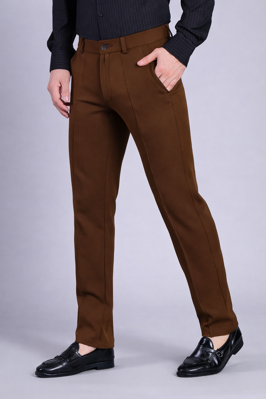 Stylox Men’s Comfort Fit Korean Trousers – Premium Office Wear Pants-Light Brown - Stylox