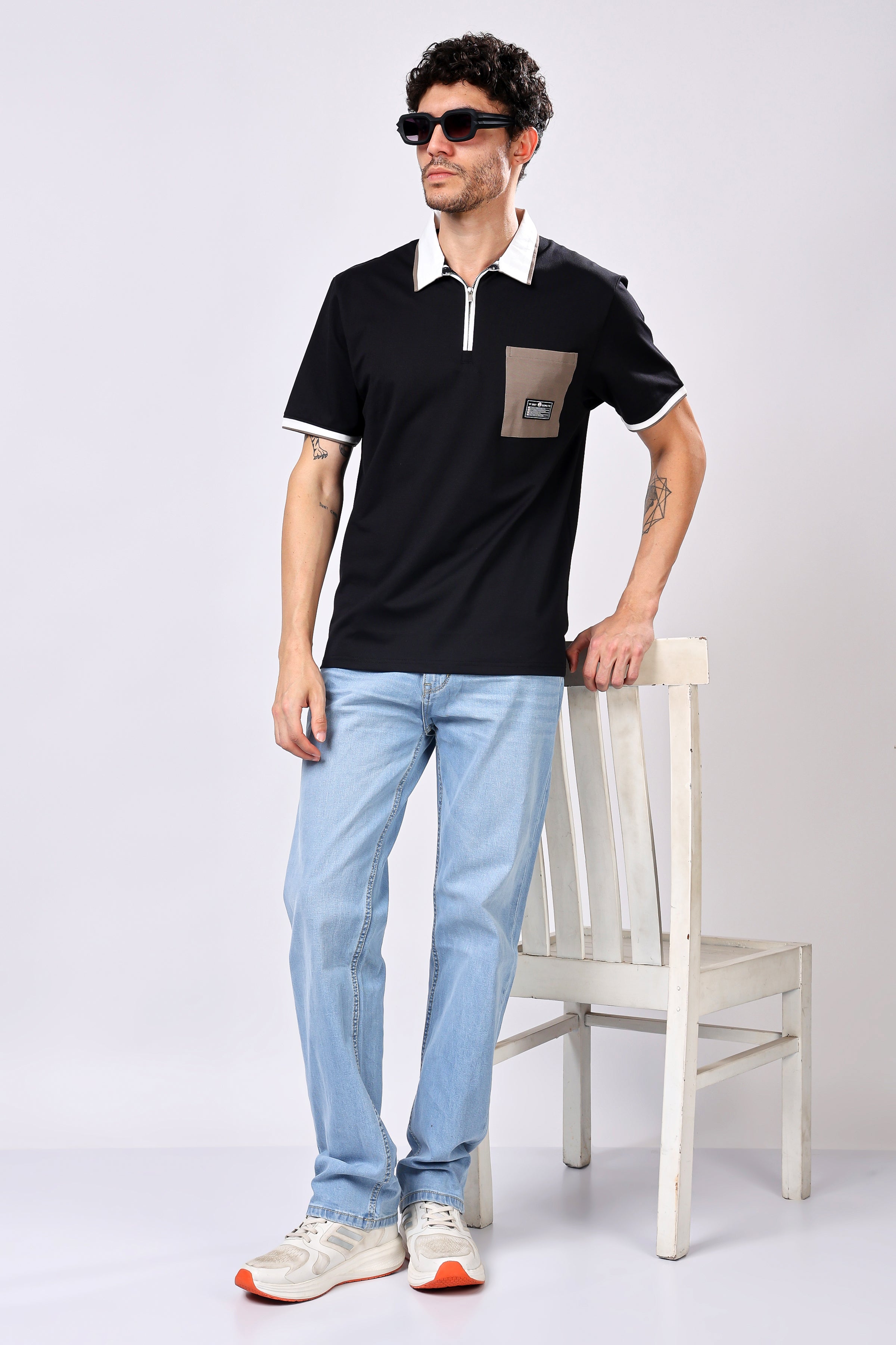Stylox Men’s Polo Neck Solid T-Shirt with Single Pocket – Classic Style, Comfortable &amp; Smart Casual Wear
