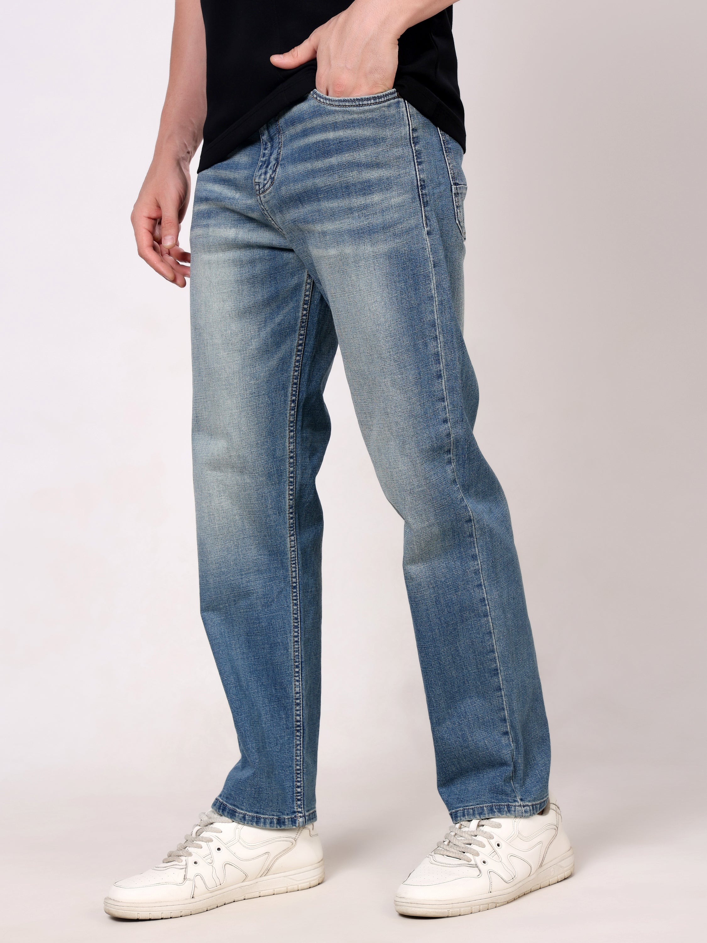 Stylox Men’s Relaxed Fit Mid-Rise Stretchable Denim Jeans