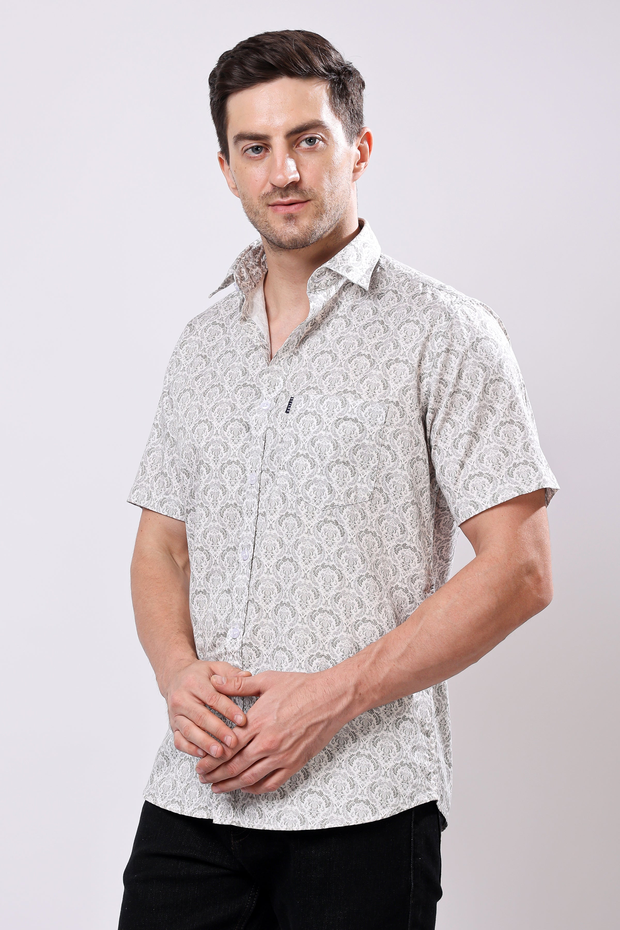 Stylox Men's Half Sleeve Floral Printed Casual Shirt – Trendy Cotton Blend Regular Fit Summer Shirt for Stylish Everyday Wear - Stylox