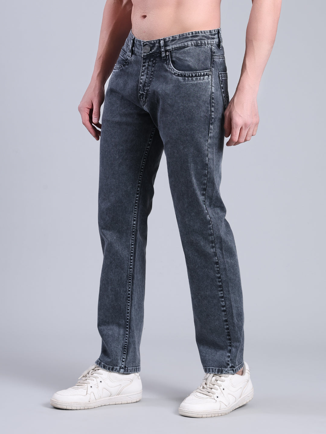 Stylox Men’s Comfort Fit Mid Rise Washed Denim Jeans (Dark Grey) - Stylox