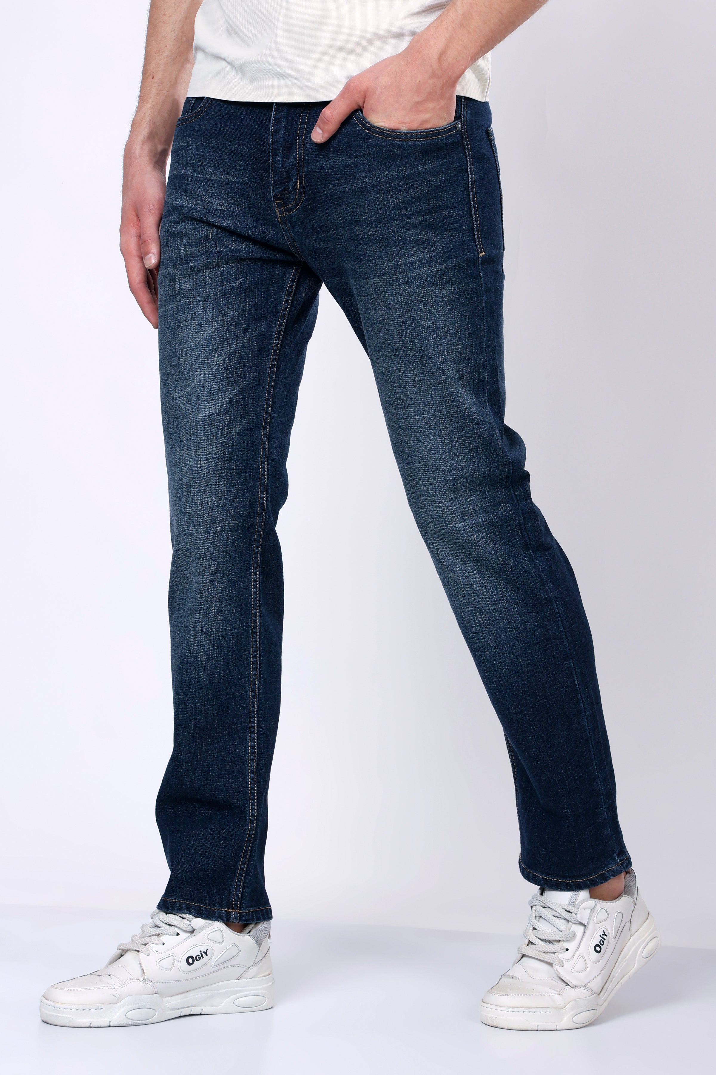 Stylox Men’s Mid-Rise Comfort Fit Stretchable Greenish Blue Denim Jeans - Stylox