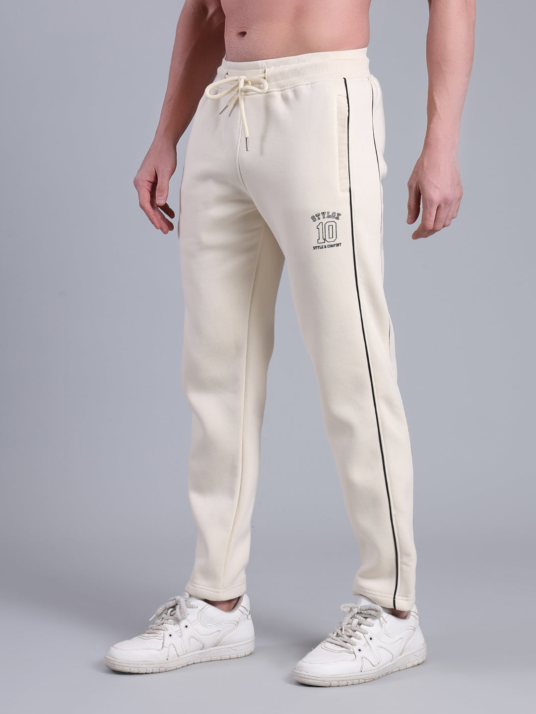 Stylox Men’s Solid Trackpant with Side Piping (Off White) - Stylox