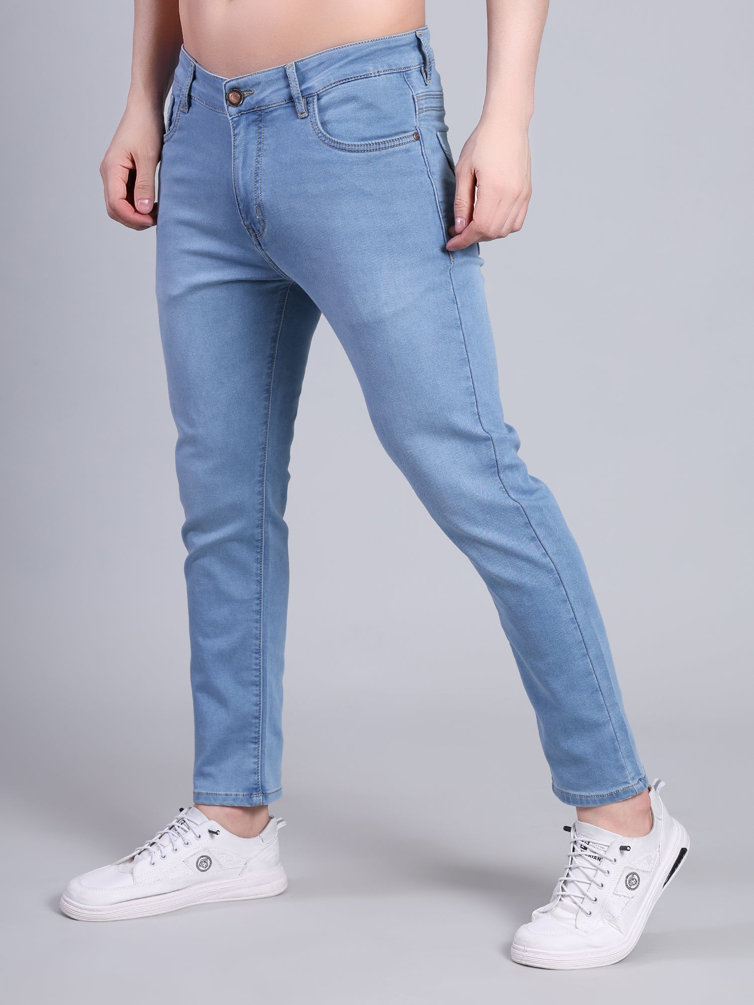 Stylox Men’s Ankle Fit Mid Rise Stretchable Denim Jeans-Mid Light Blue - Stylox