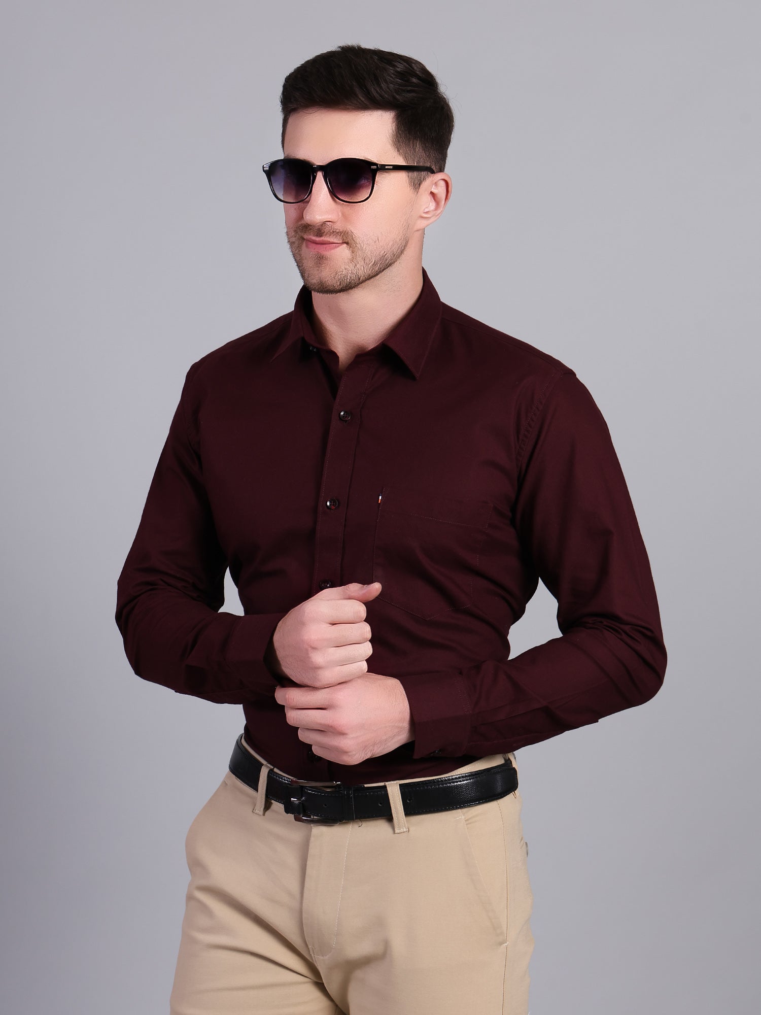 Stylox Men’s Regular Fit Solid Oxford Casual Shirt-Wine - Stylox