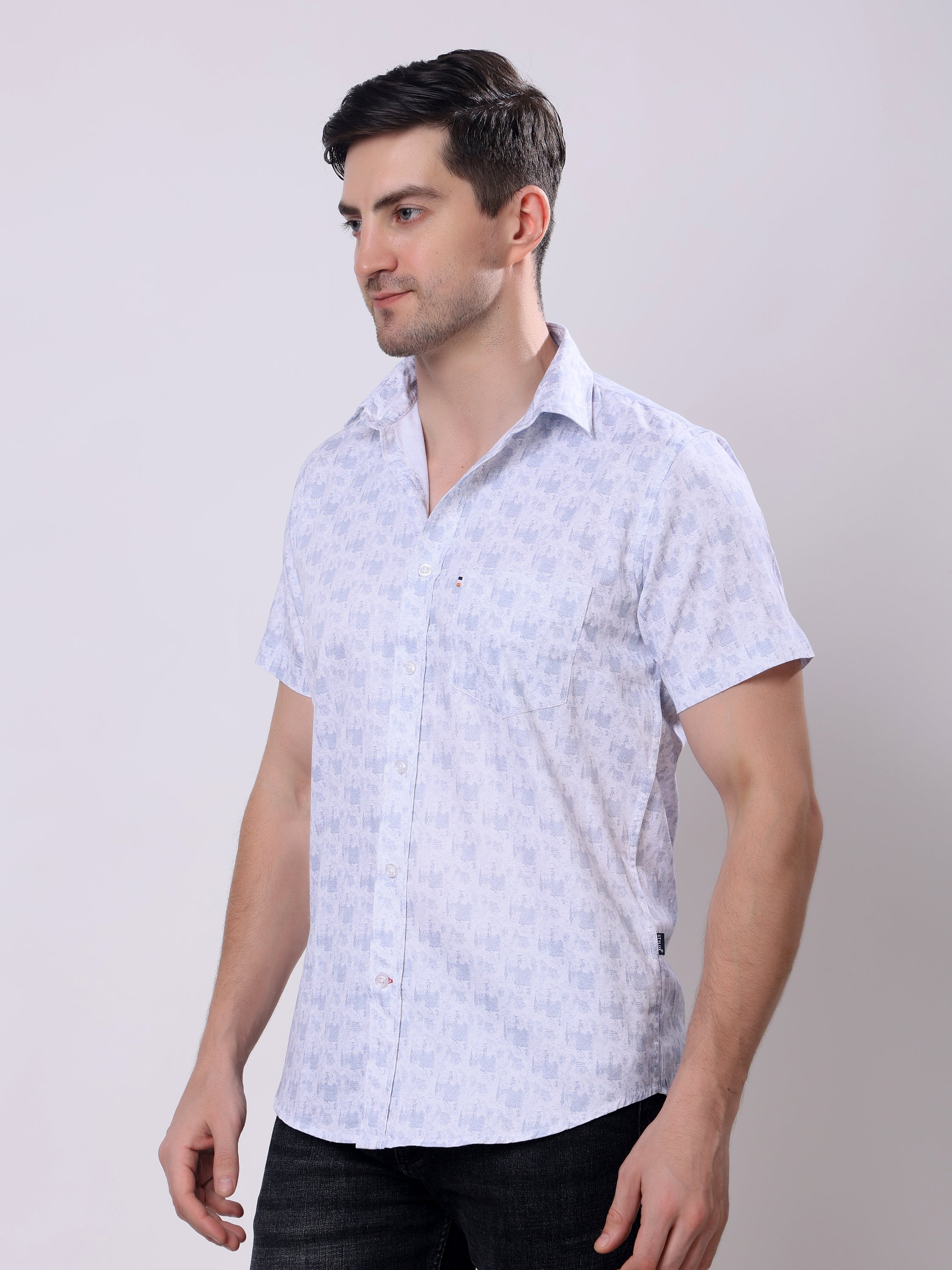 Stylox Men’s Regular Fit Half Sleeve Abstract print Cotton Summer Casual Shirt - Stylox